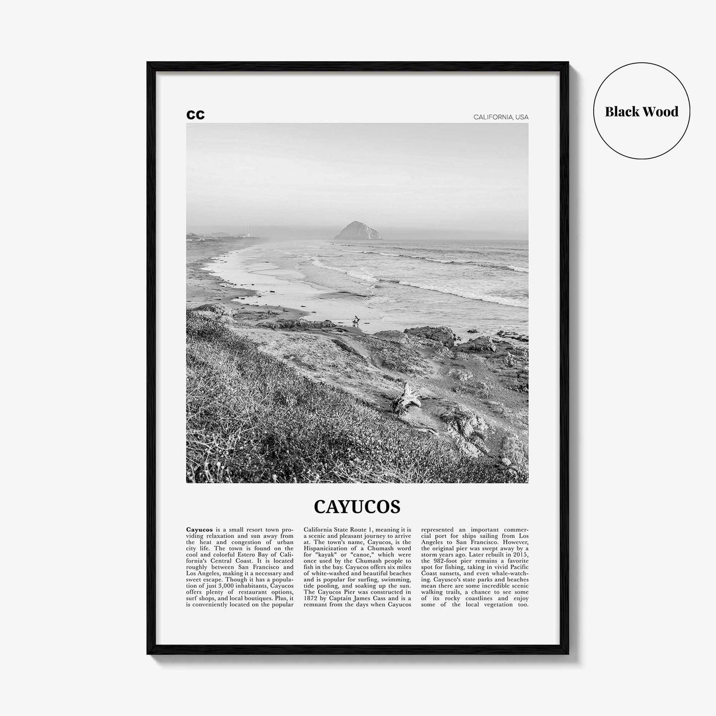 Cayucos Print Black and White, Cayucos Wall Art, Cayucos Poster, Cayucos Photo, Cayucos Decor, California, USA, United States, North America