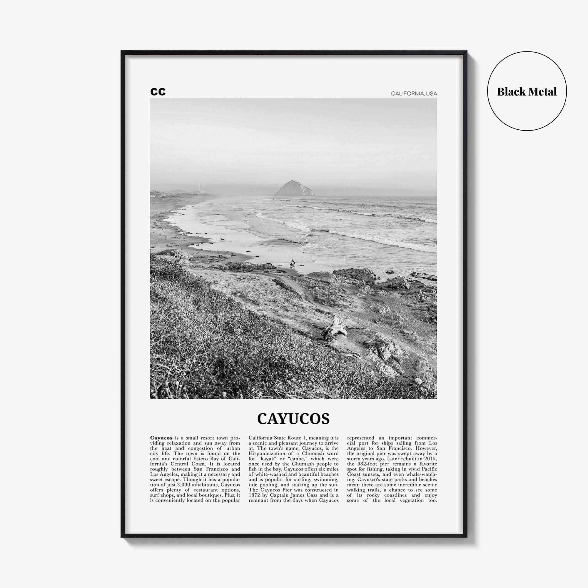 Cayucos Print Black and White, Cayucos Wall Art, Cayucos Poster, Cayucos Photo, Cayucos Decor, California, USA, United States, North America