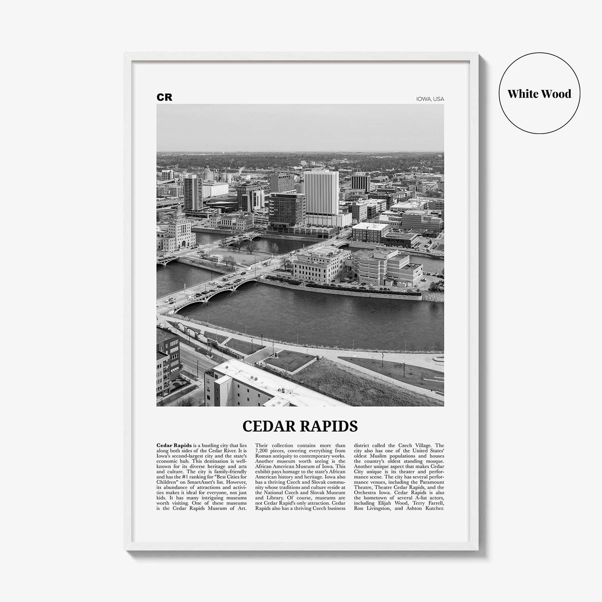 Cedar Rapids Print Black and White, Cedar Rapids Wall Art, Cedar Rapids Poster, Cedar Rapids Photo, Cedar Rapids Wall Décor, Iowa, USA