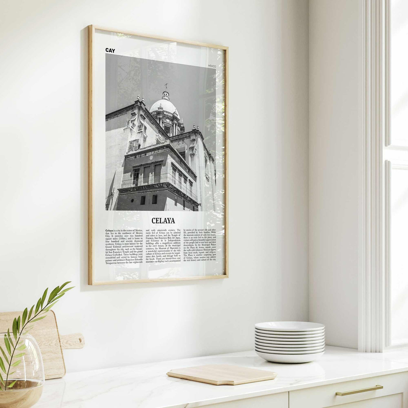 Celaya Print Black and White, Celaya Wall Art, Celaya Poster, Celaya Photo, Celaya Map, Mexico