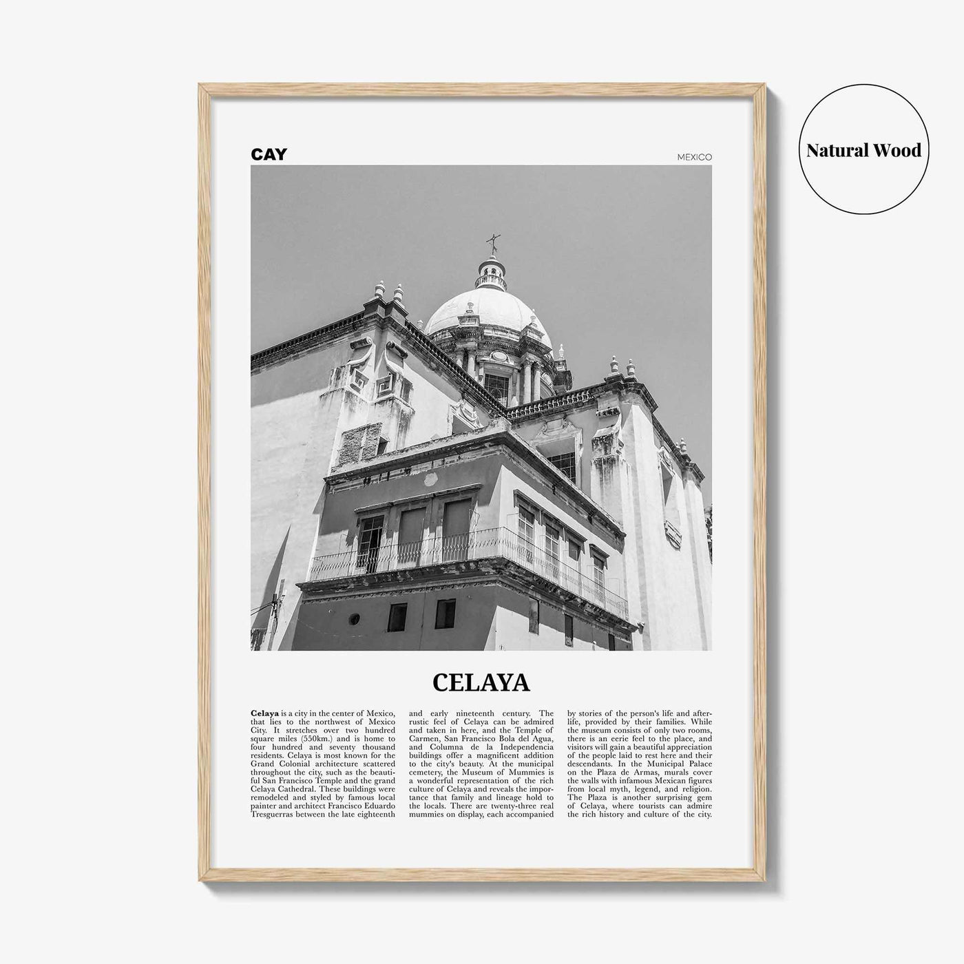 Celaya Print Black and White, Celaya Wall Art, Celaya Poster, Celaya Photo, Celaya Map, Mexico