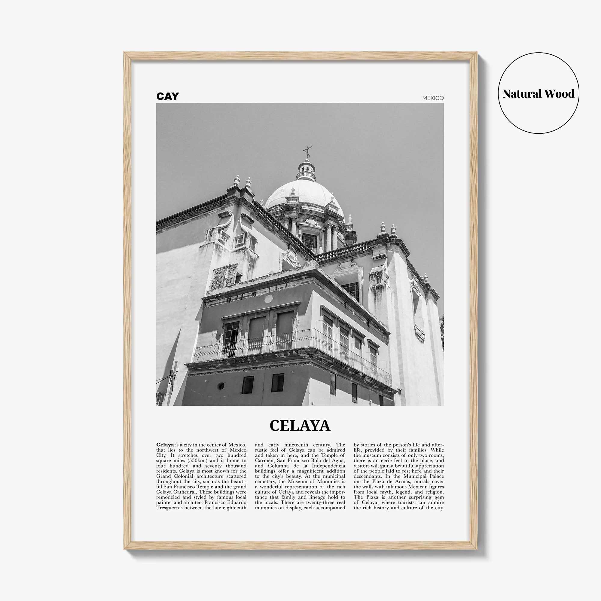 Celaya Print Black and White, Celaya Wall Art, Celaya Poster, Celaya Photo, Celaya Map, Mexico