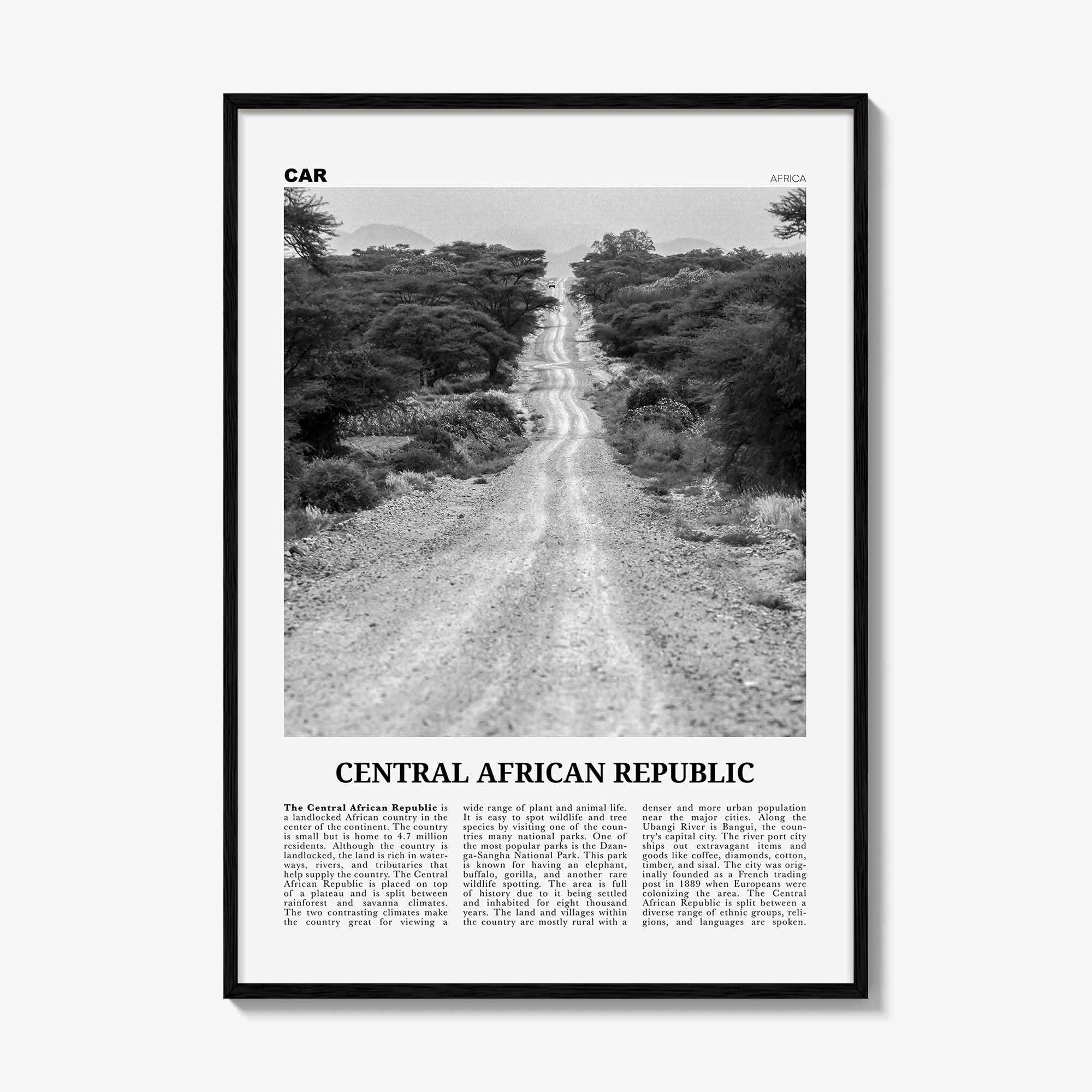 Central African Republic Print Black and White, Central African Republic Wall Art, Central African Republic Poster, Central African Republic