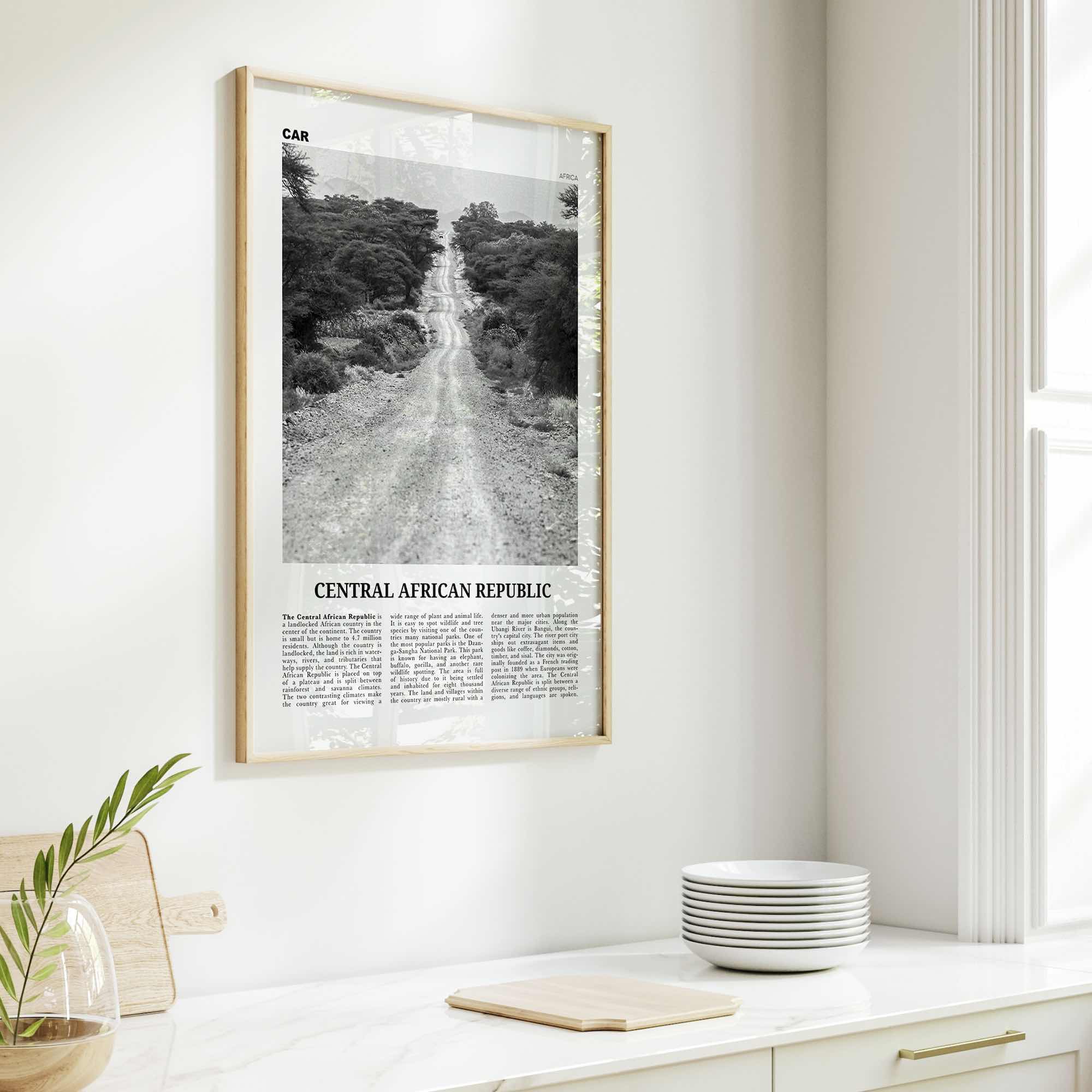 Central African Republic Print Black and White, Central African Republic Wall Art, Central African Republic Poster, Central African Republic