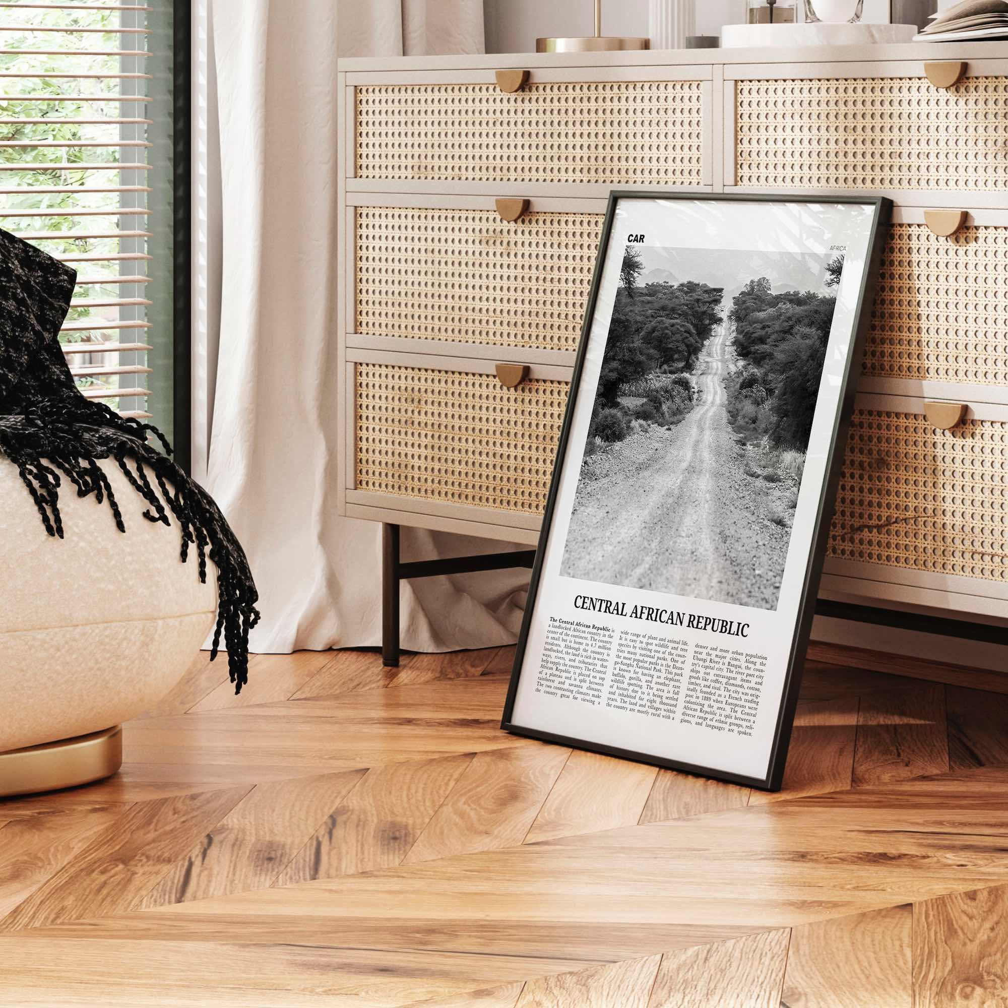 Central African Republic Print Black and White, Central African Republic Wall Art, Central African Republic Poster, Central African Republic