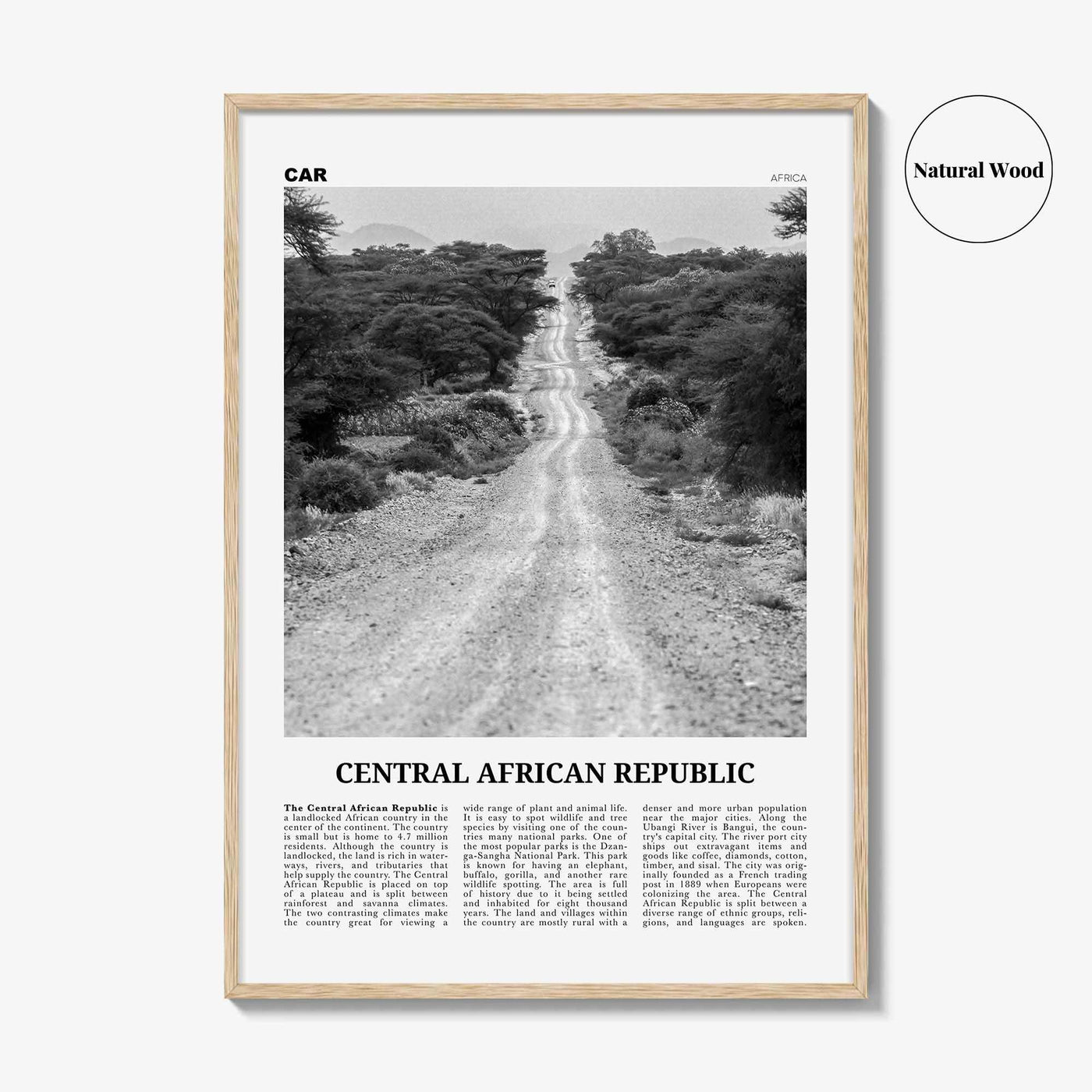 Central African Republic Print Black and White, Central African Republic Wall Art, Central African Republic Poster, Central African Republic