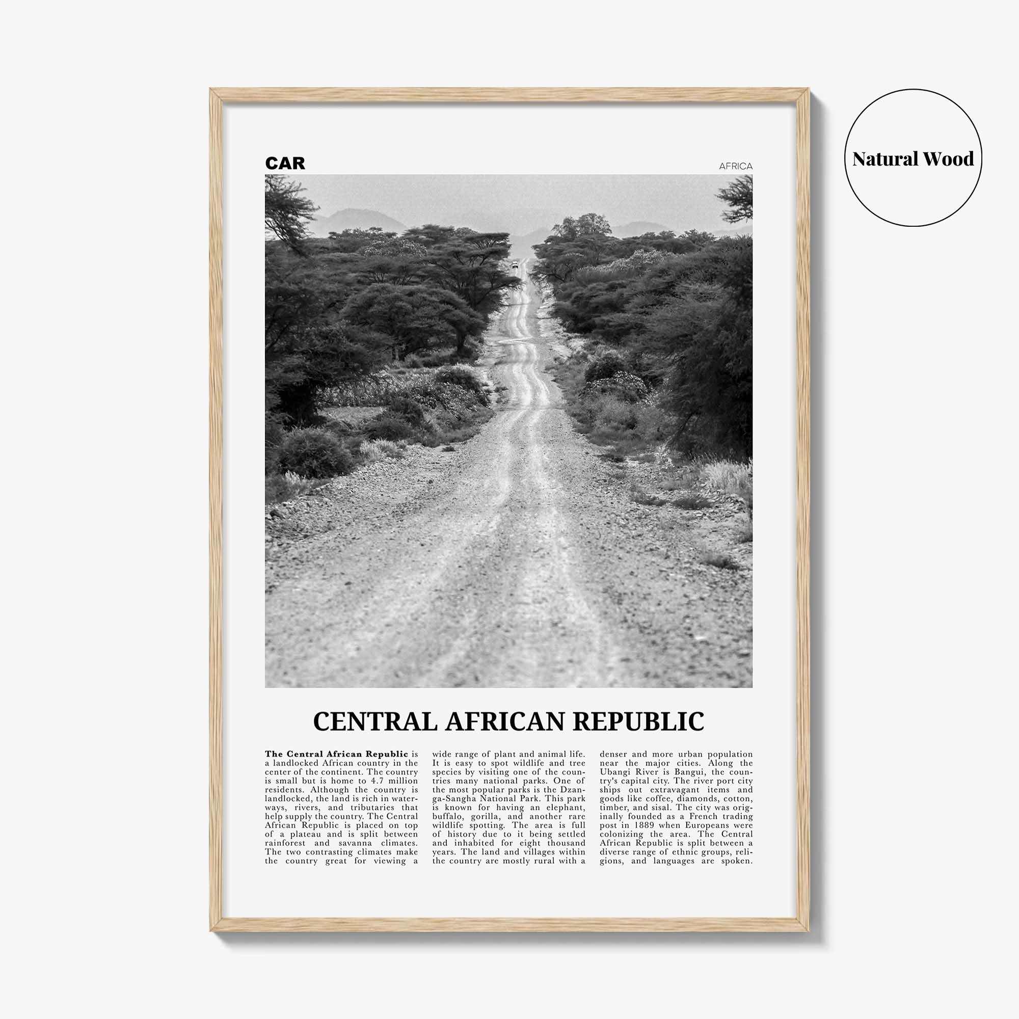 Central African Republic Print Black and White, Central African Republic Wall Art, Central African Republic Poster, Central African Republic