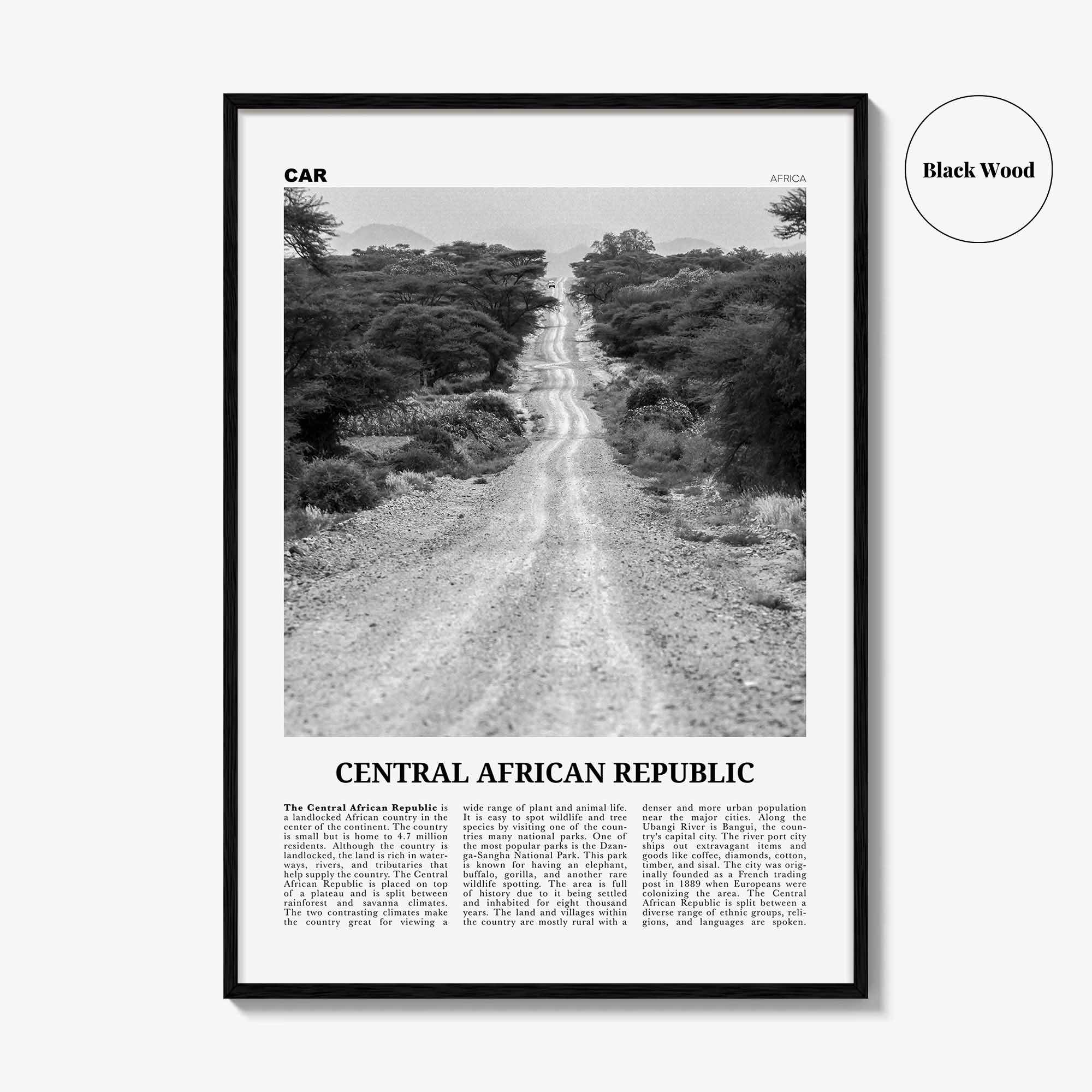 Central African Republic Print Black and White, Central African Republic Wall Art, Central African Republic Poster, Central African Republic