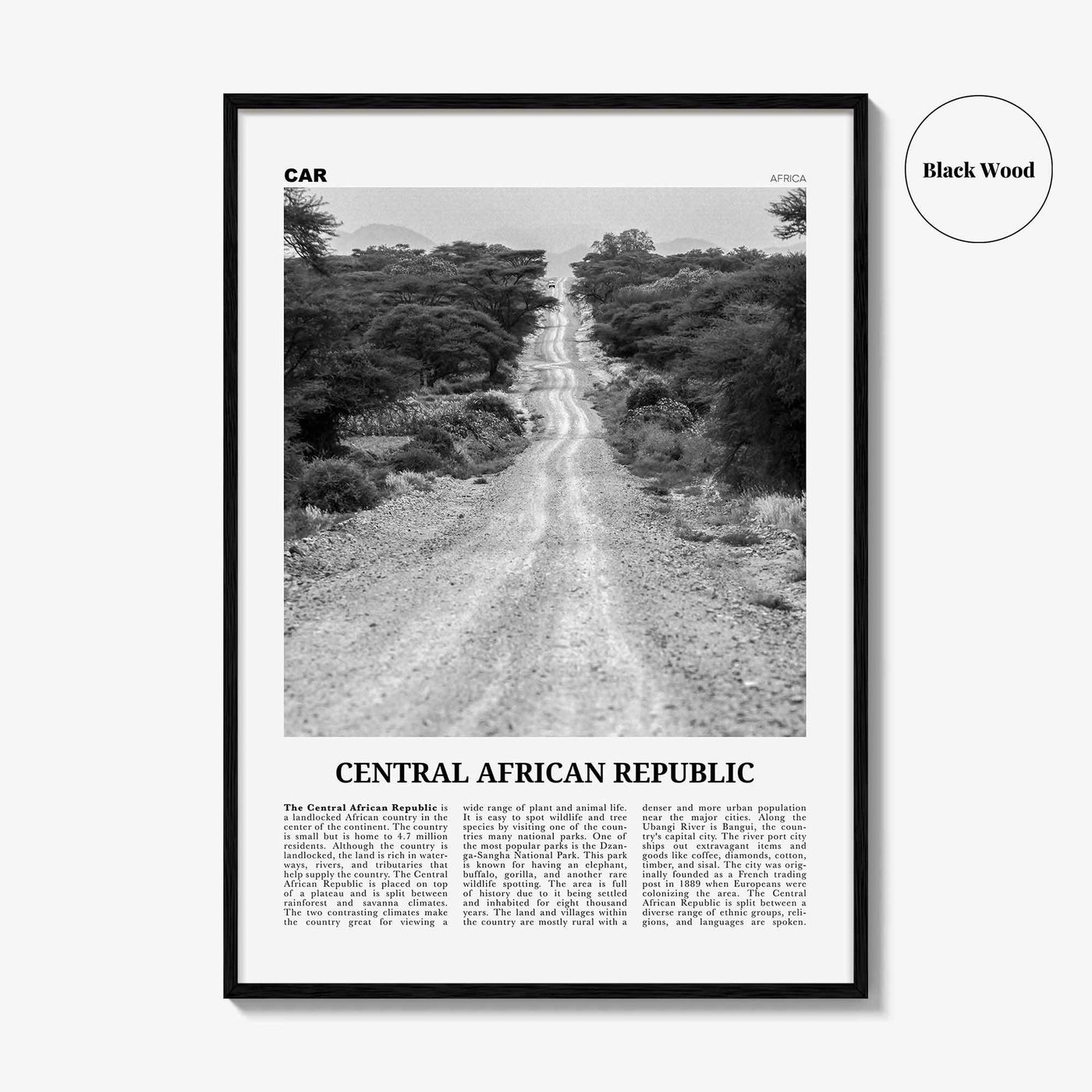 Central African Republic Print Black and White, Central African Republic Wall Art, Central African Republic Poster, Central African Republic