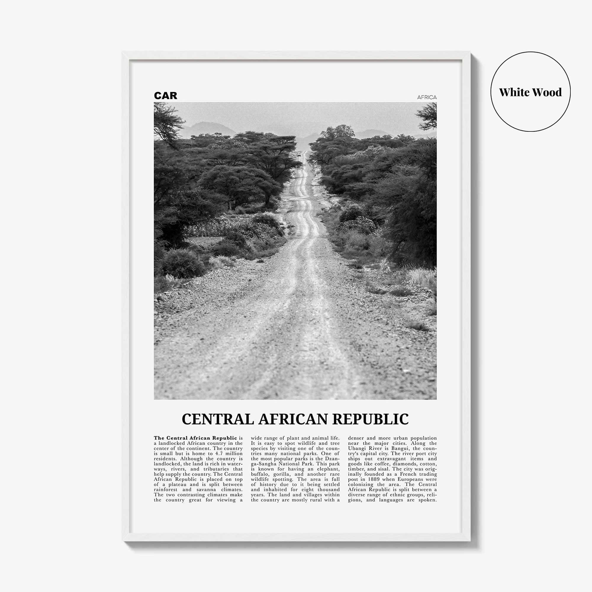 Central African Republic Print Black and White, Central African Republic Wall Art, Central African Republic Poster, Central African Republic