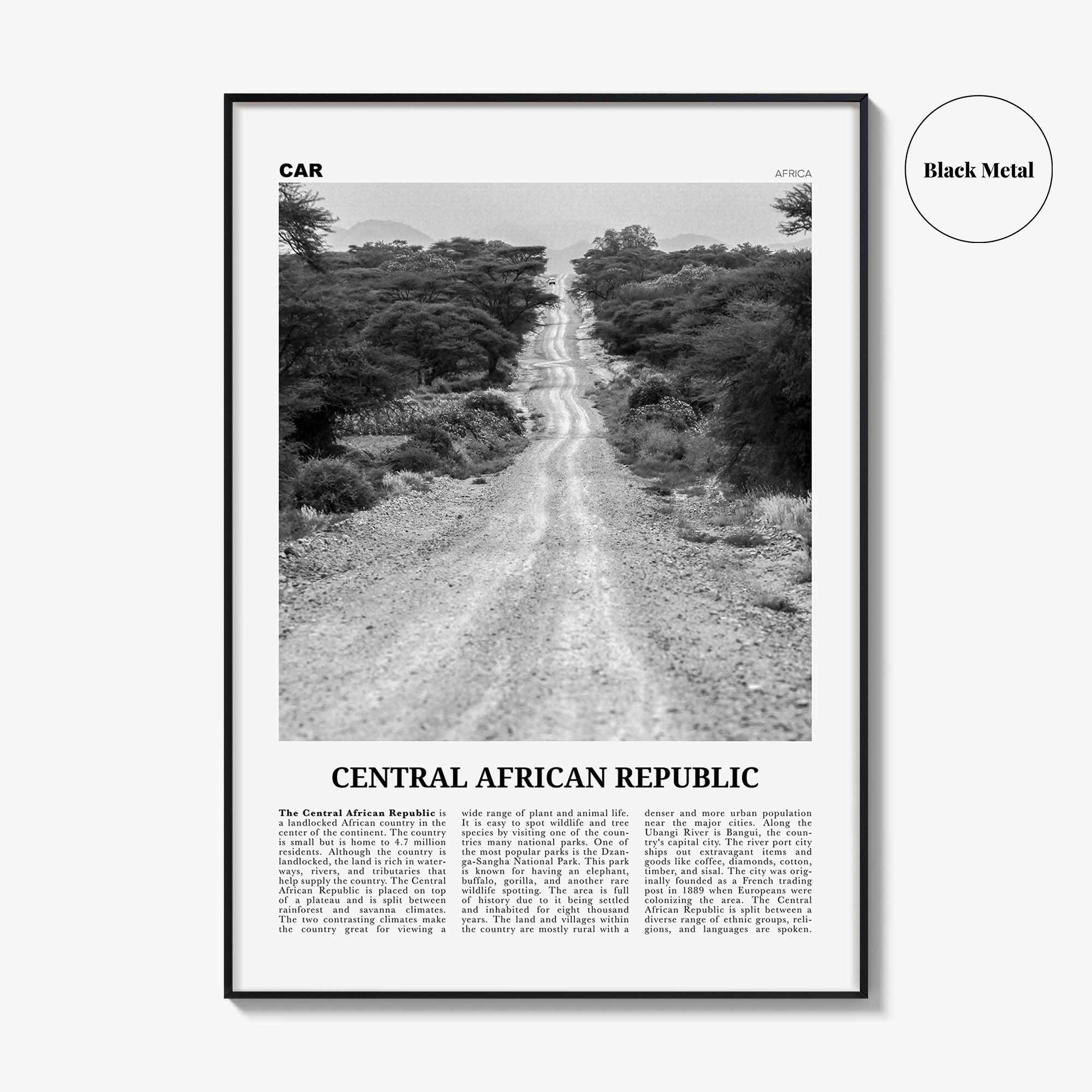 Central African Republic Print Black and White, Central African Republic Wall Art, Central African Republic Poster, Central African Republic