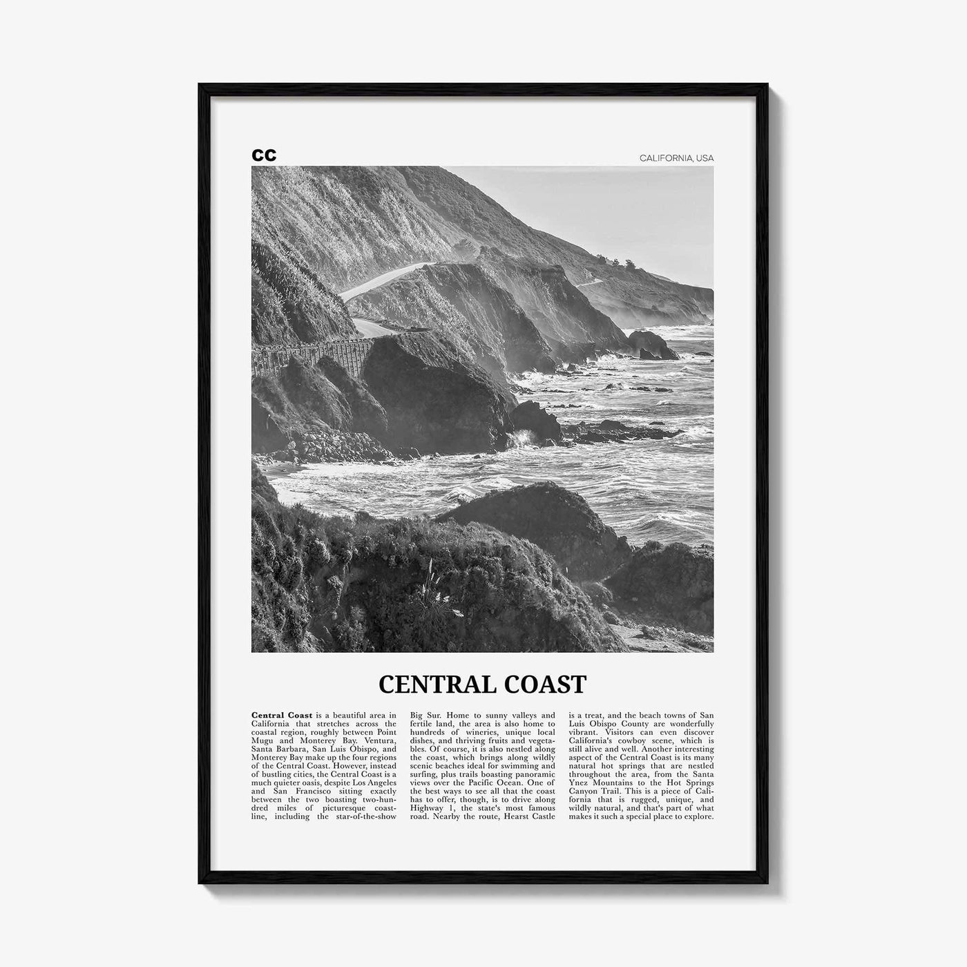 Central Coast Print Black and White, Central Coast Wall Art, Central Coast Poster, Central Coast Photo, Central Coast Décor, California, USA