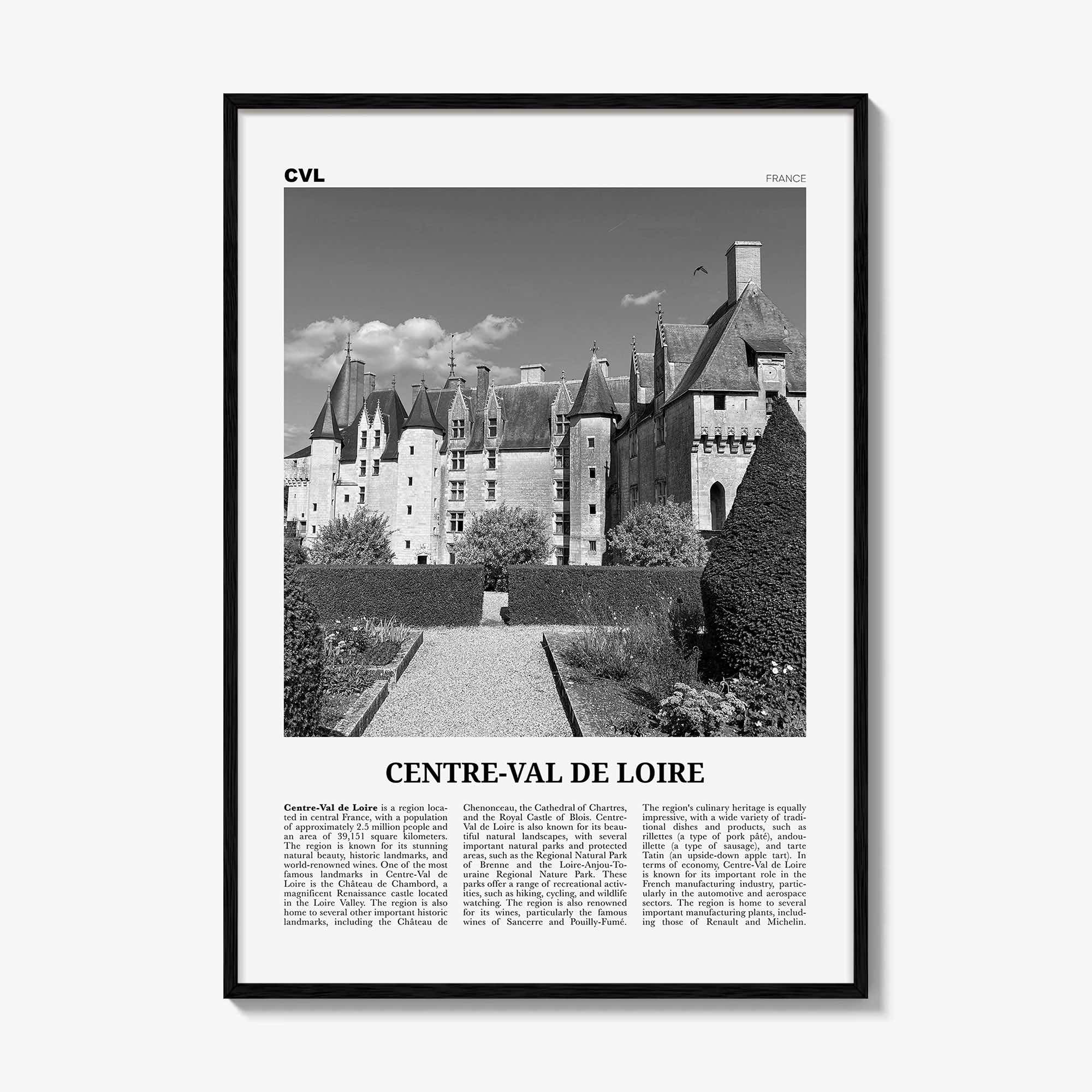 Centre Val De Loire Print Black and White, Centre-Val de Loire Wall Art, Centre-Val de Loire Poster, Centre-Val de Loire Photo, Décor, Map