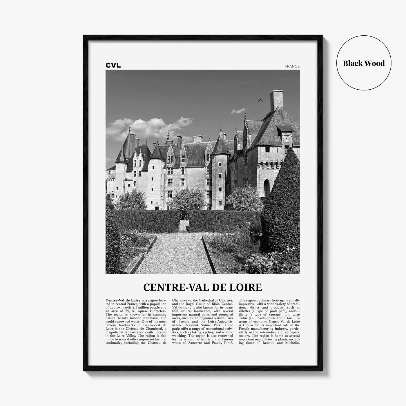 Centre Val De Loire Print Black and White, Centre-Val de Loire Wall Art, Centre-Val de Loire Poster, Centre-Val de Loire Photo, Décor, Map