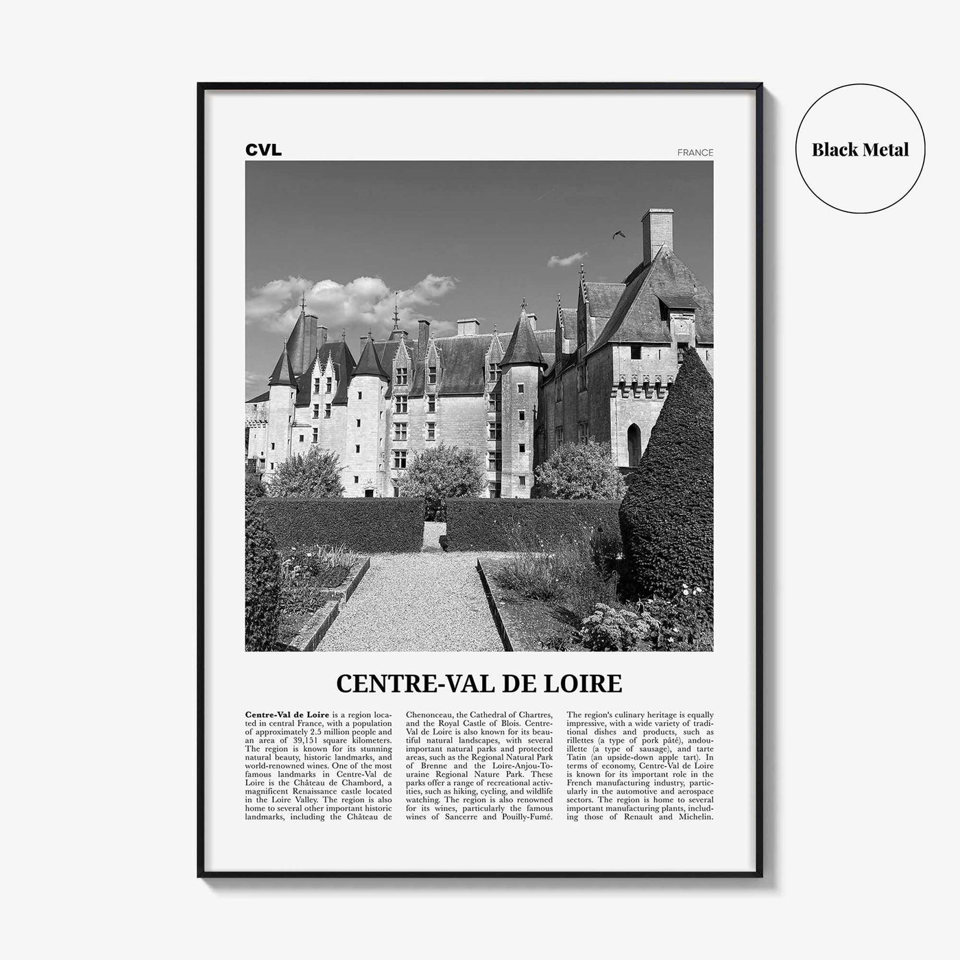 Centre Val De Loire Print Black and White, Centre-Val de Loire Wall Art, Centre-Val de Loire Poster, Centre-Val de Loire Photo, Décor, Map