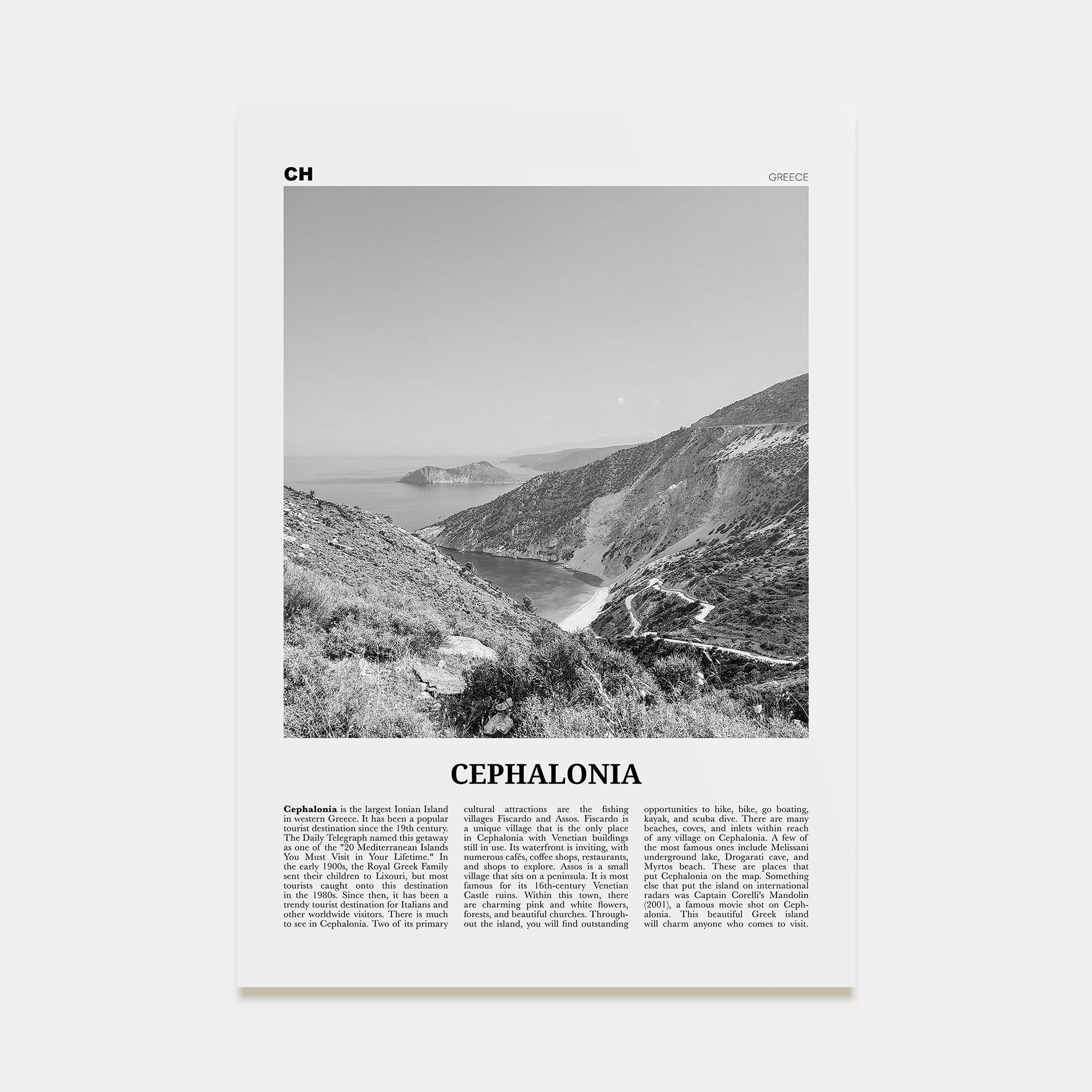 Cephalonia Travel B&W Poster