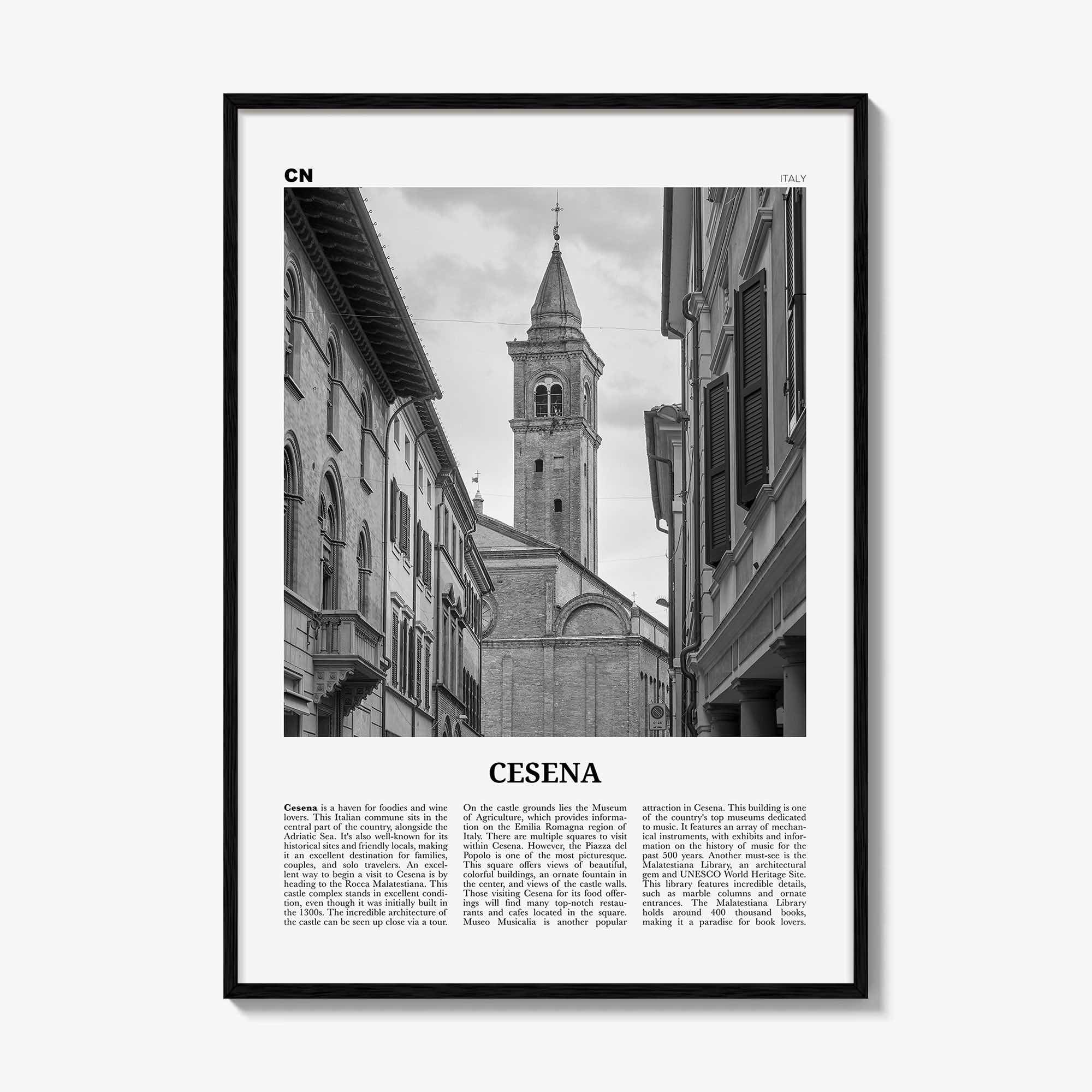 Cesena Print Black and White, Cesena Wall Art, Cesena Poster, Cesena Photo, Cesena Wall Décor, Cesena Map, Italy