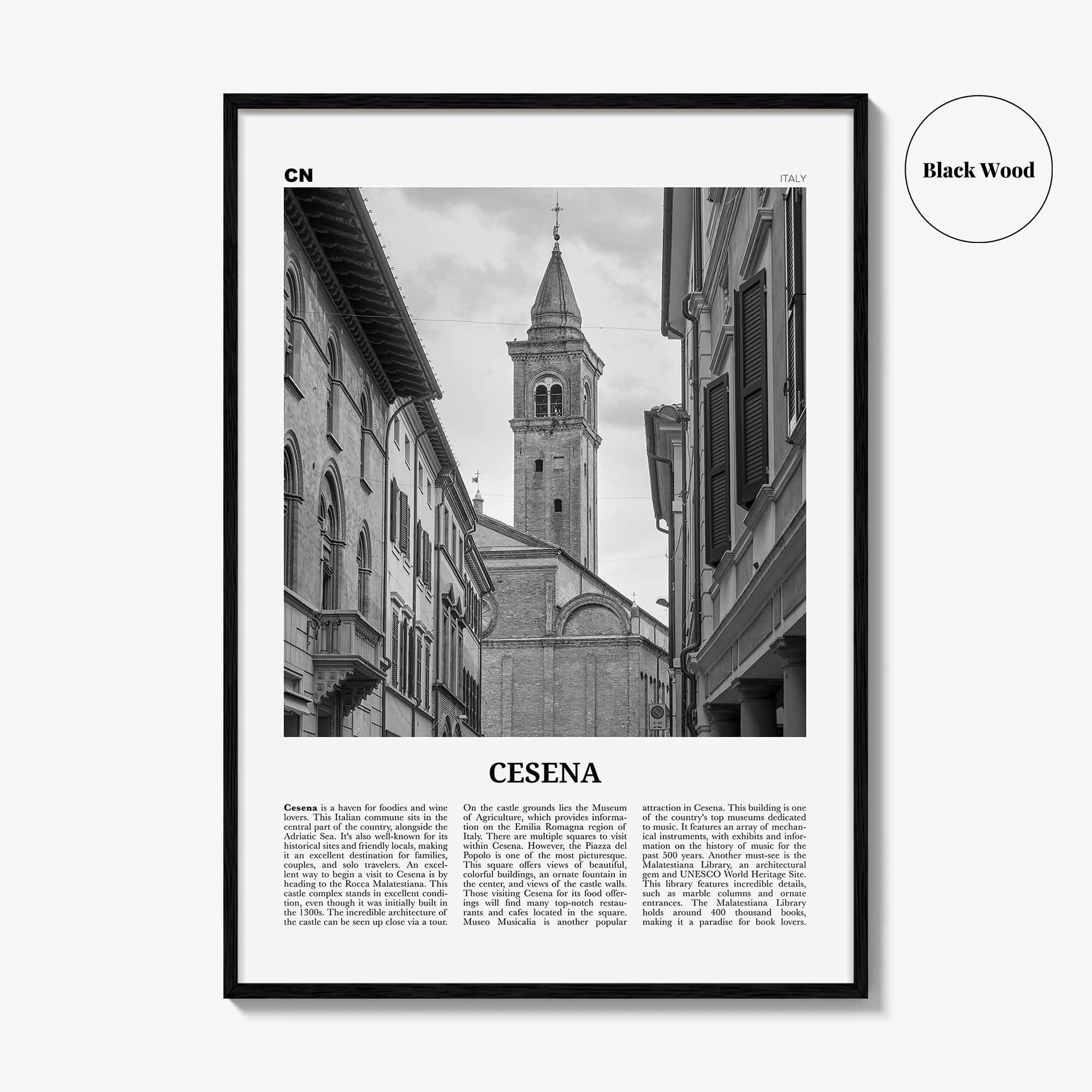 Cesena Print Black and White, Cesena Wall Art, Cesena Poster, Cesena Photo, Cesena Wall Décor, Cesena Map, Italy