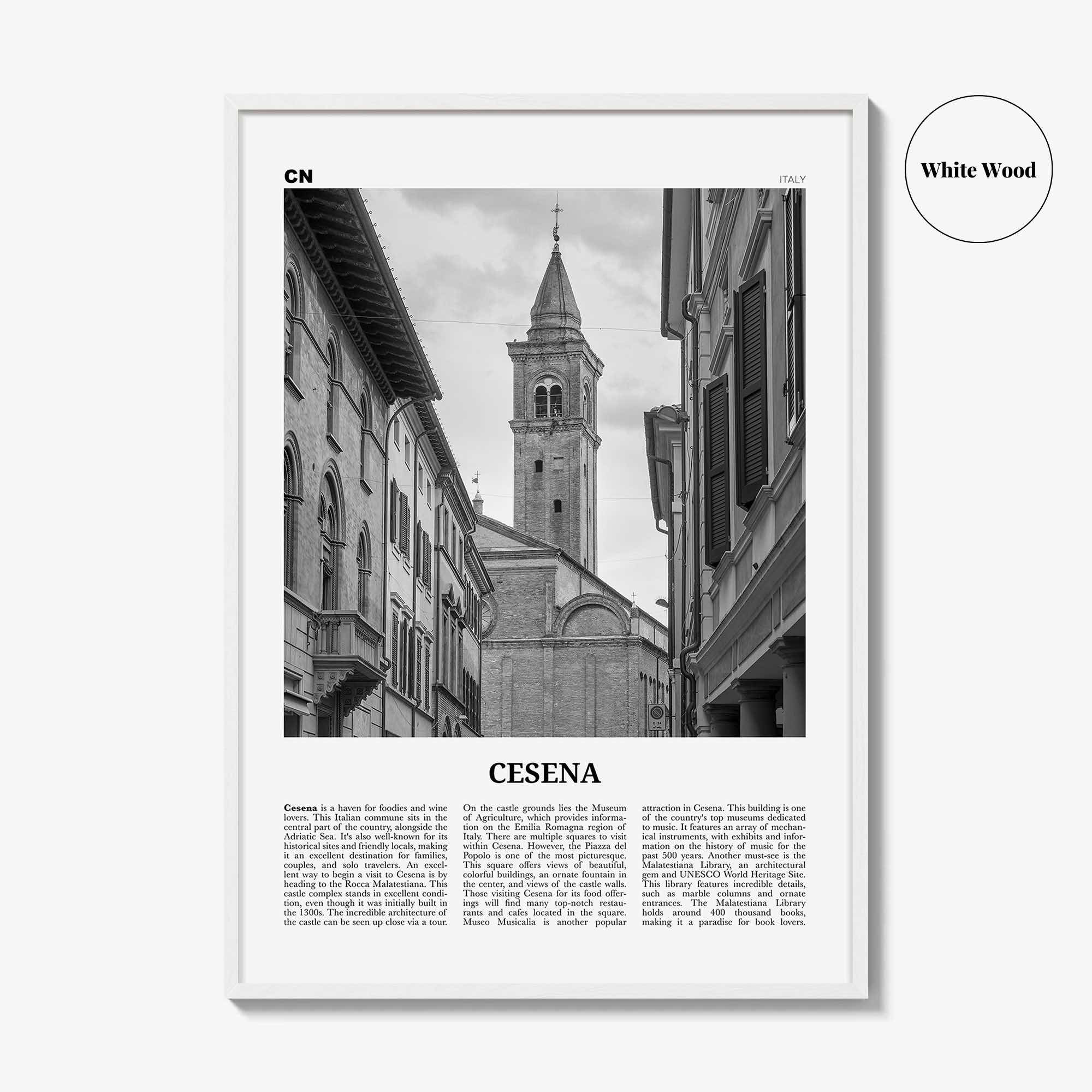 Cesena Print Black and White, Cesena Wall Art, Cesena Poster, Cesena Photo, Cesena Wall Décor, Cesena Map, Italy