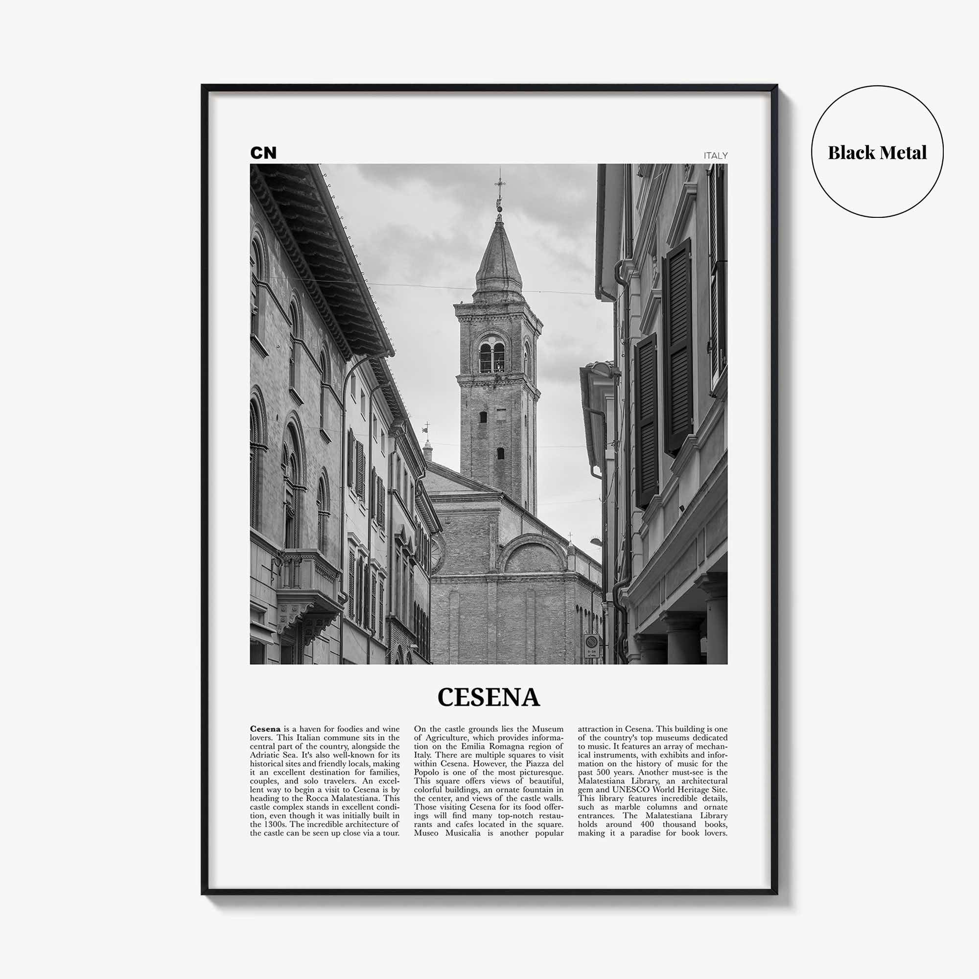 Cesena Print Black and White, Cesena Wall Art, Cesena Poster, Cesena Photo, Cesena Wall Décor, Cesena Map, Italy