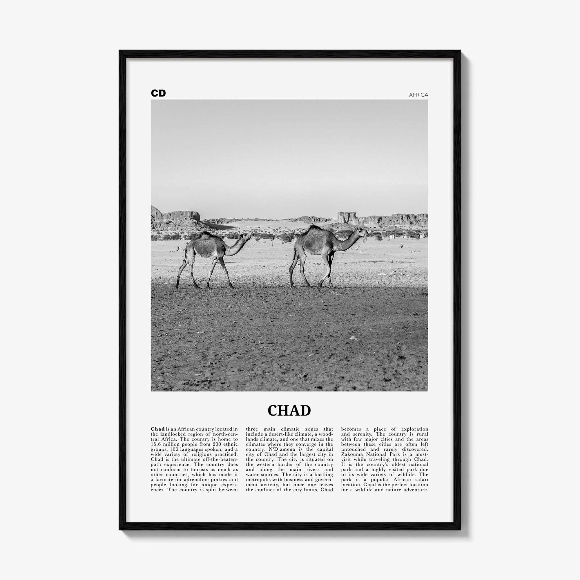 Chad Print Black and White, Chad Wall Art, Chad Poster, Chad Photo, Chad Wall Decor, Country Art Print, Africa