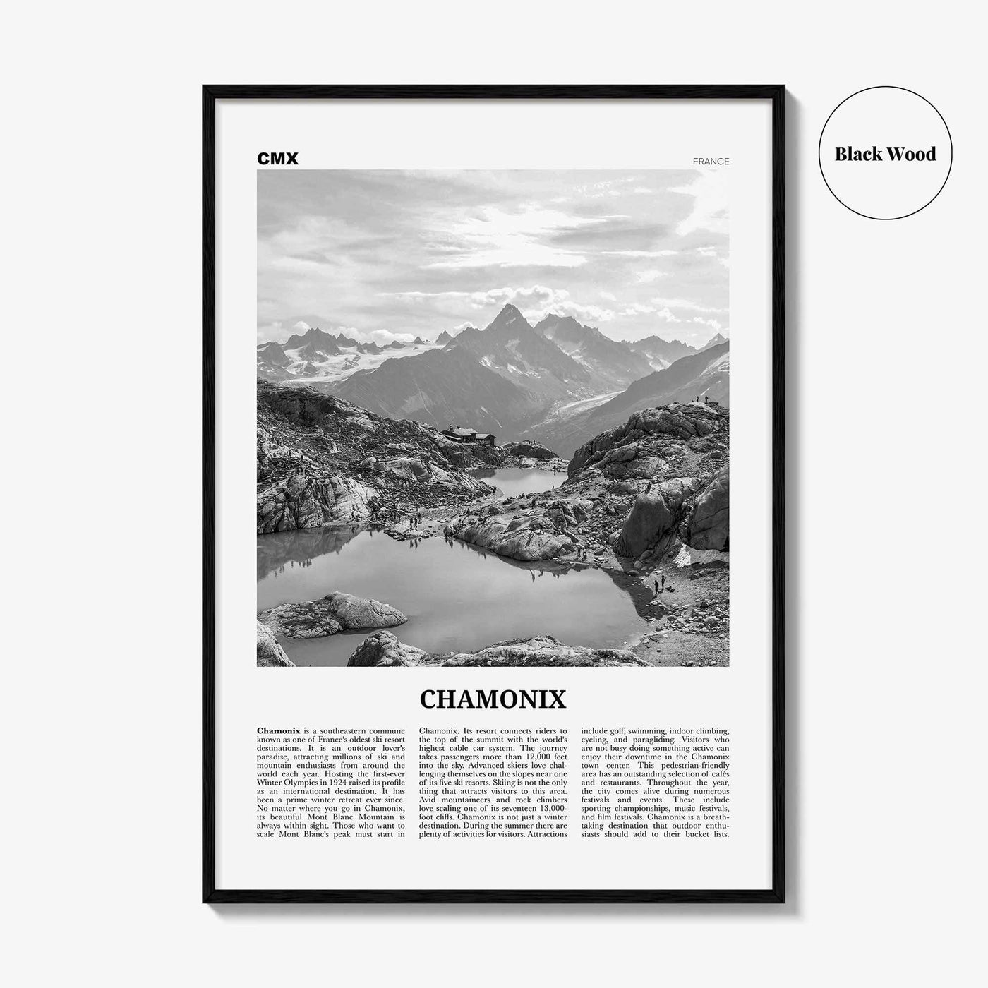 Chamonix Print Black and White, Chamonix Wall Art, Chamonix Poster, Chamonix Photo, Chamonix Wall Décor, Mont Blanc, France, Aples