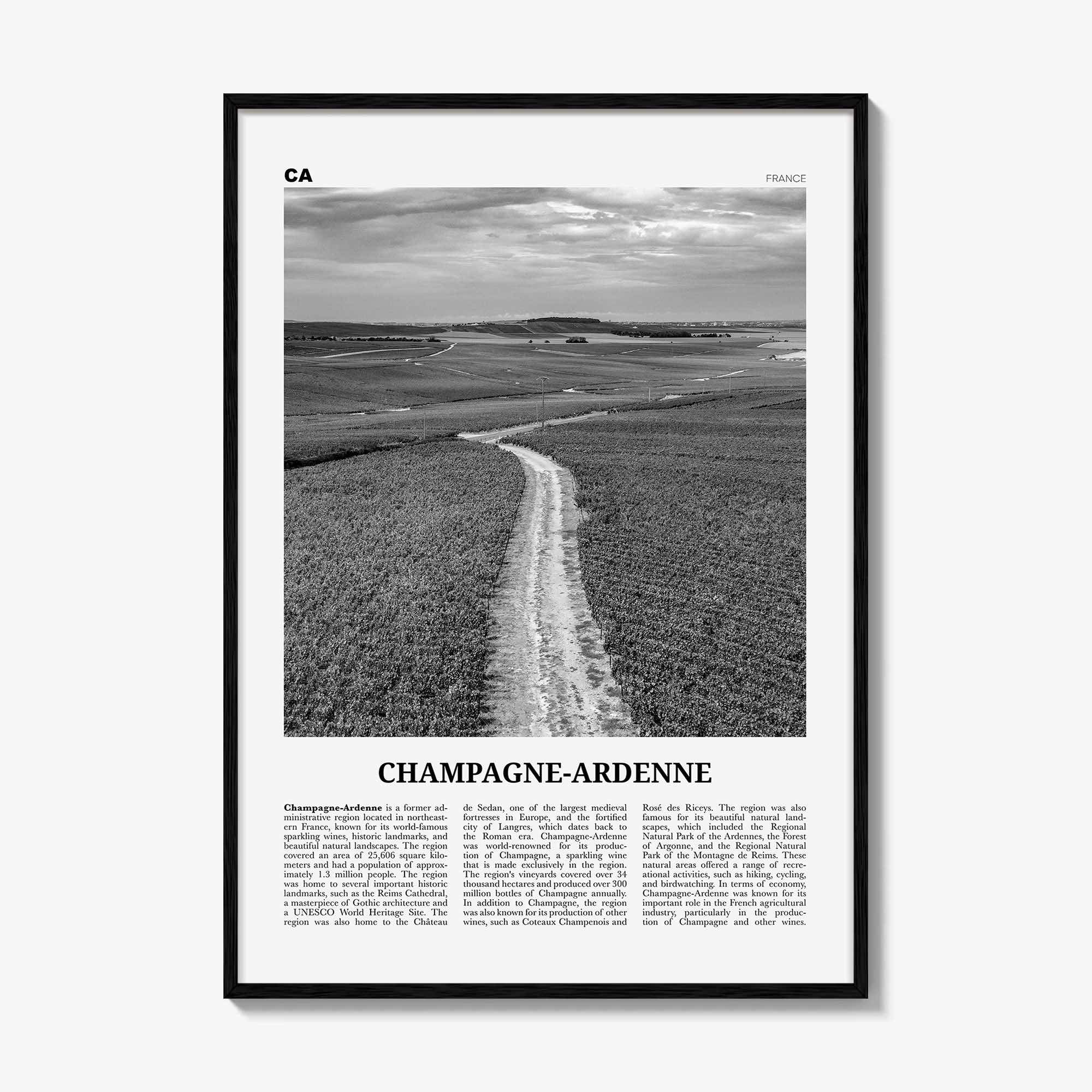 Champagne Ardenne Print Black and White, Champagne-Ardenne Wall Art, Champagne-Ardenne Poster, Champagne-Ardenne Photo, Wall Décor, Map