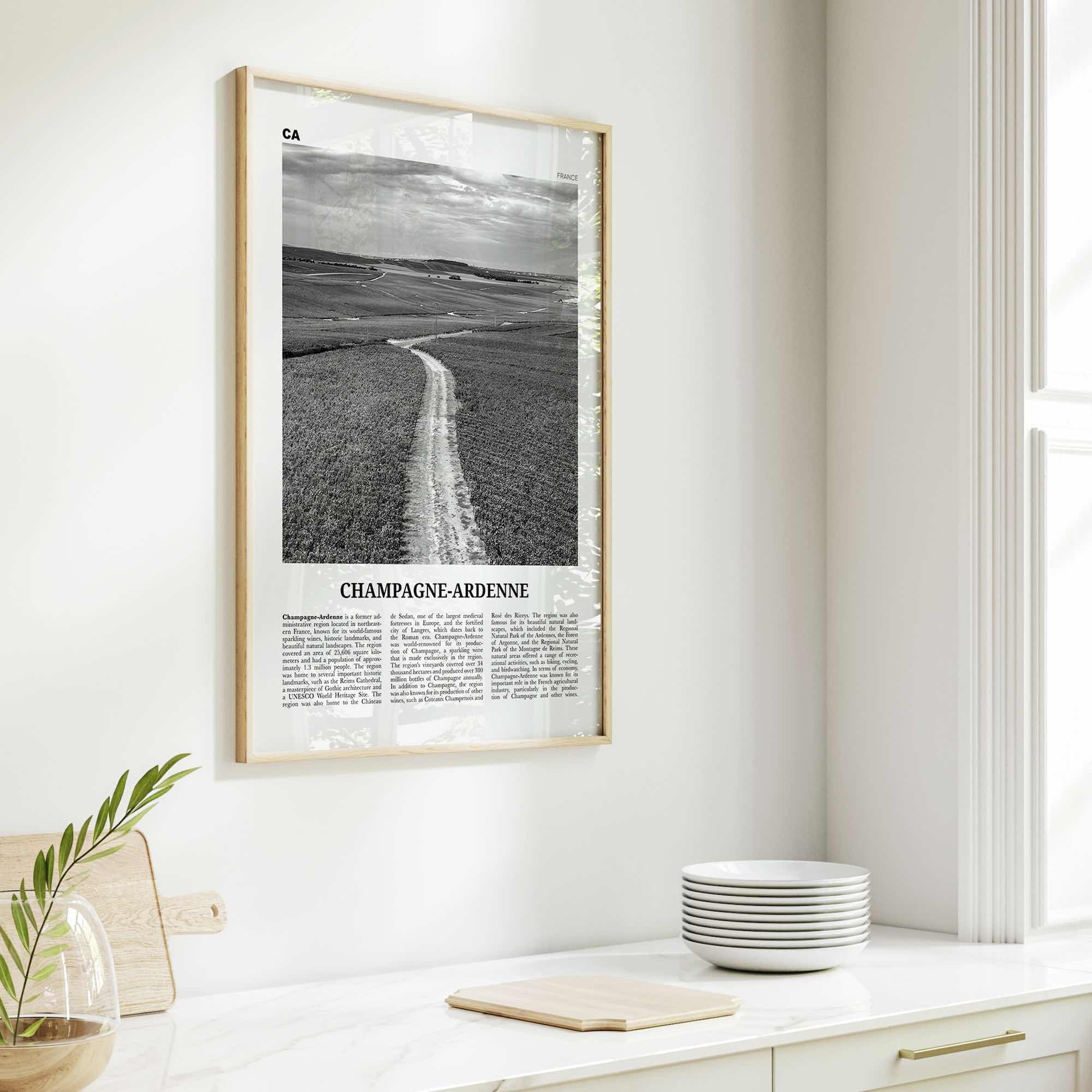Champagne Ardenne Print Black and White, Champagne-Ardenne Wall Art, Champagne-Ardenne Poster, Champagne-Ardenne Photo, Wall Décor, Map