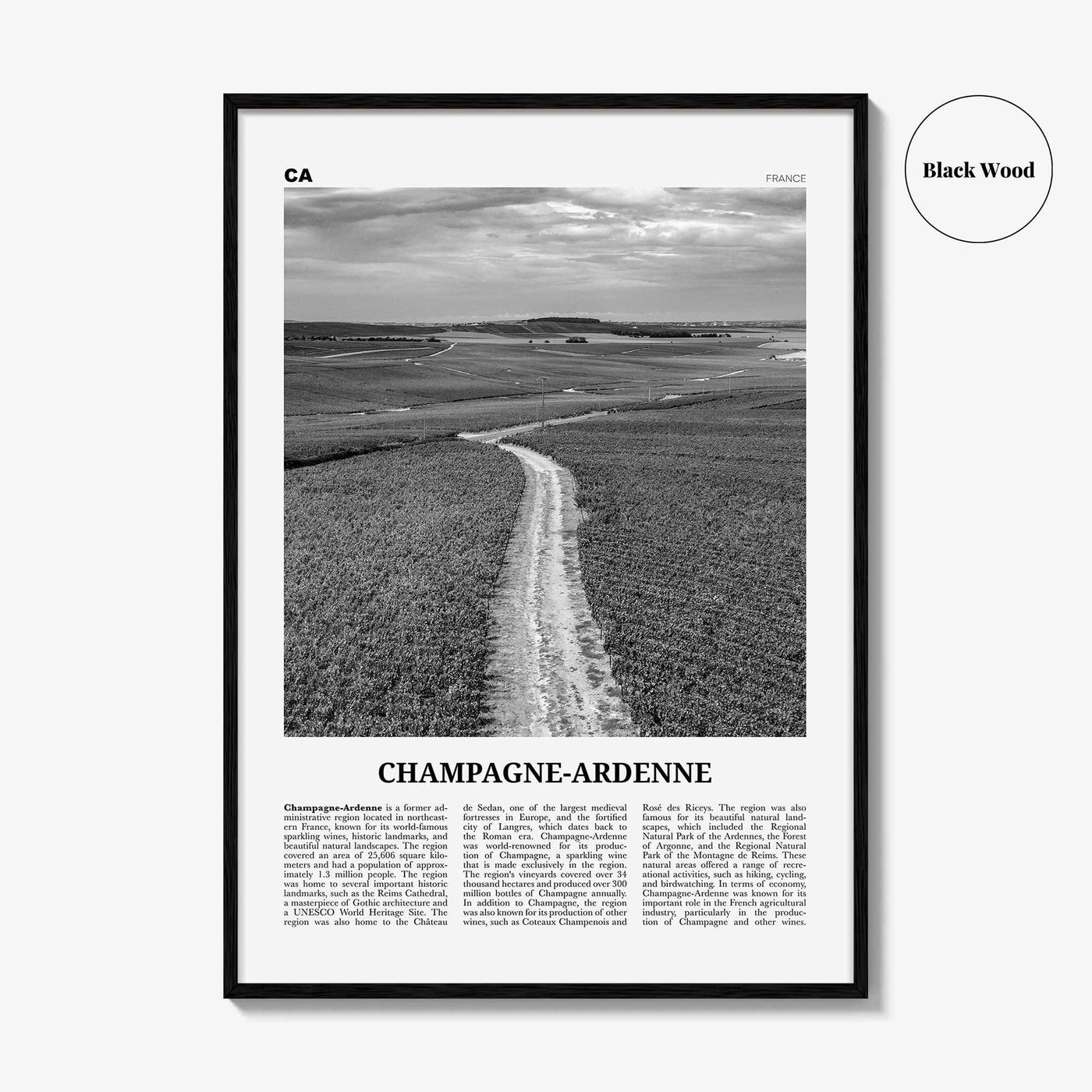 Champagne Ardenne Print Black and White, Champagne-Ardenne Wall Art, Champagne-Ardenne Poster, Champagne-Ardenne Photo, Wall Décor, Map