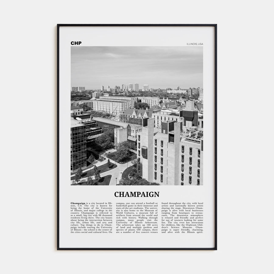 Champaign Travel B&W Poster