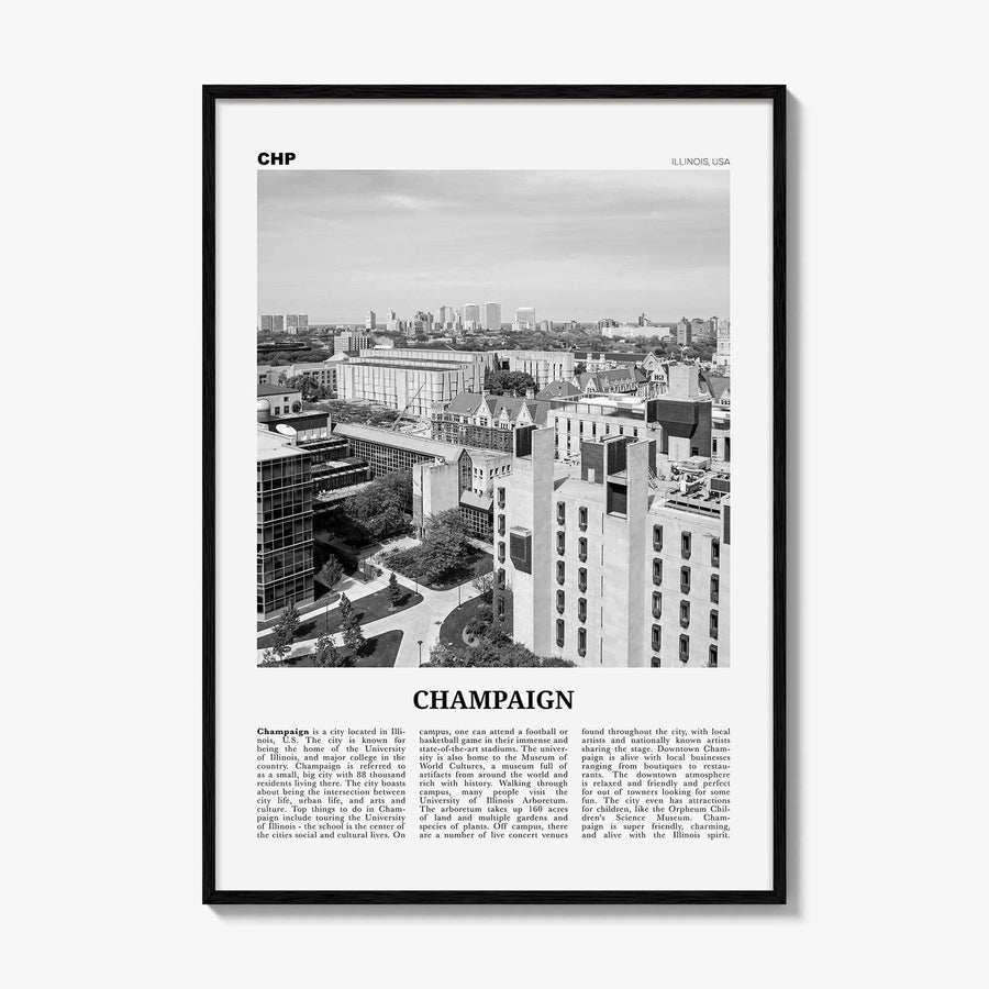 Champaign Print Black and White, Champaign Wall Art, Champaign Poster, Champaign Photo, Champaign Wall Décor, Illinois, USA, United States