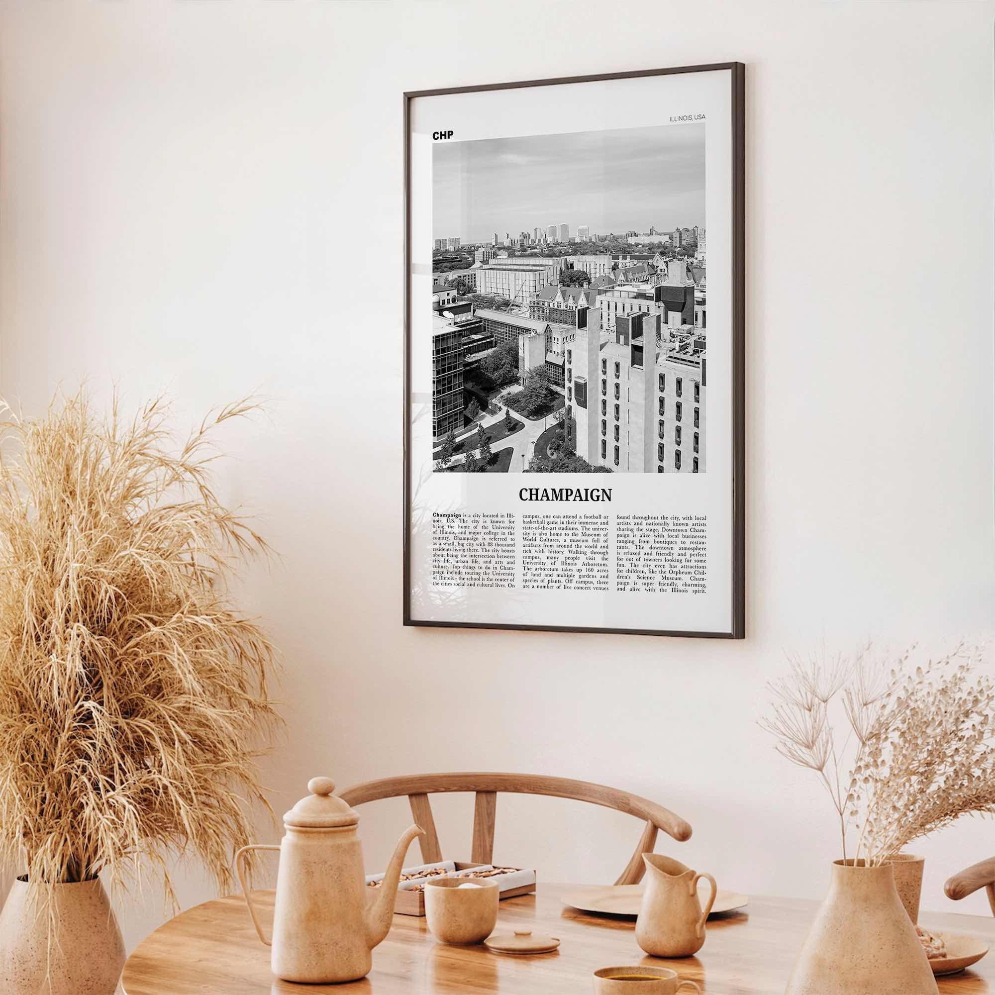 Champaign Print Black and White, Champaign Wall Art, Champaign Poster, Champaign Photo, Champaign Wall Décor, Illinois, USA, United States
