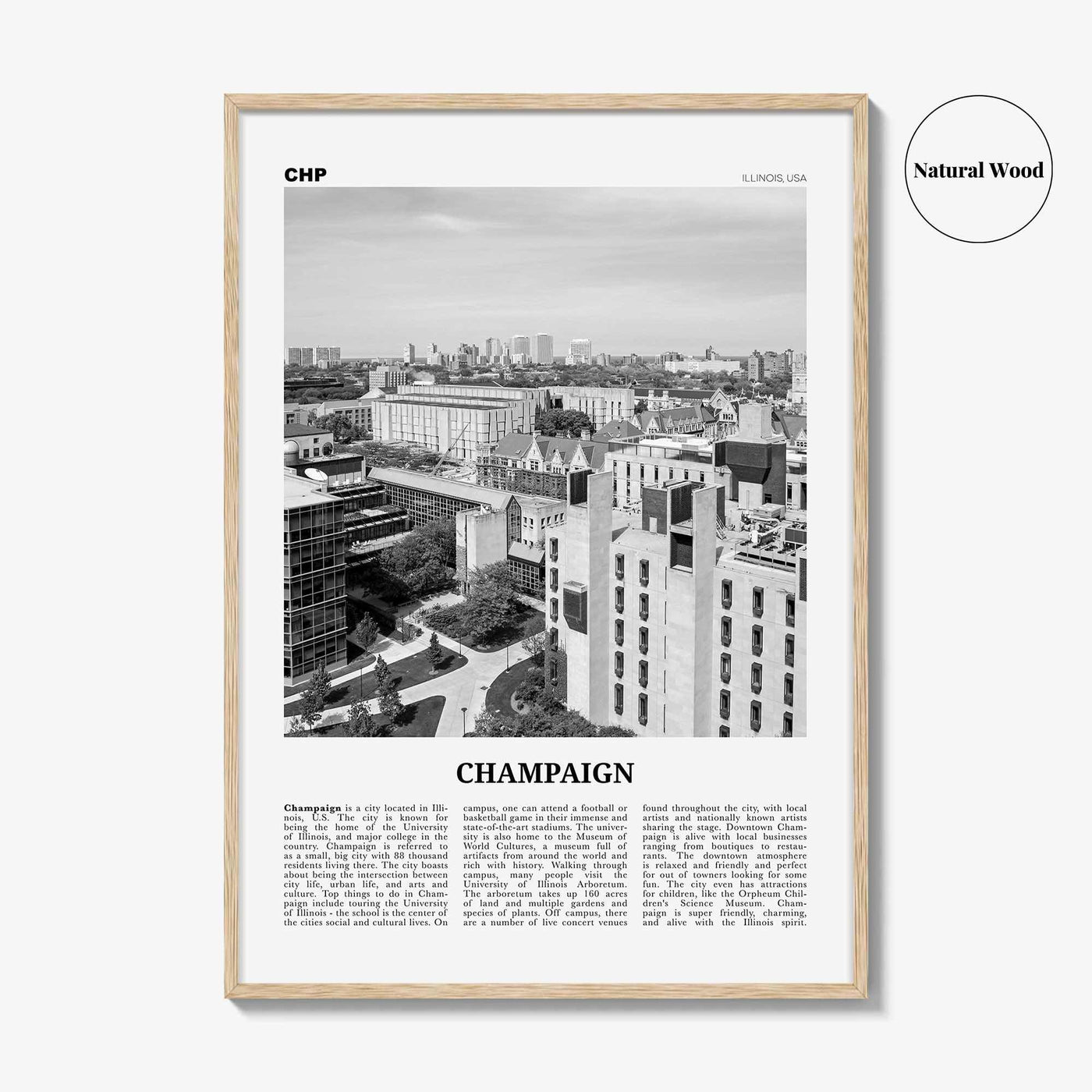 Champaign Print Black and White, Champaign Wall Art, Champaign Poster, Champaign Photo, Champaign Wall Décor, Illinois, USA, United States