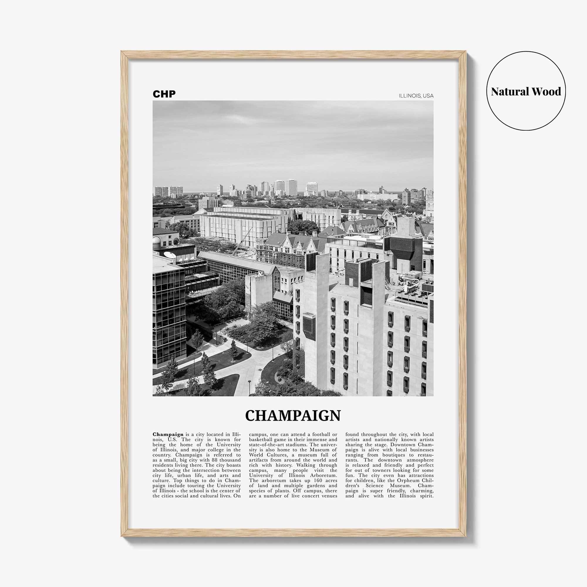 Champaign Print Black and White, Champaign Wall Art, Champaign Poster, Champaign Photo, Champaign Wall Décor, Illinois, USA, United States