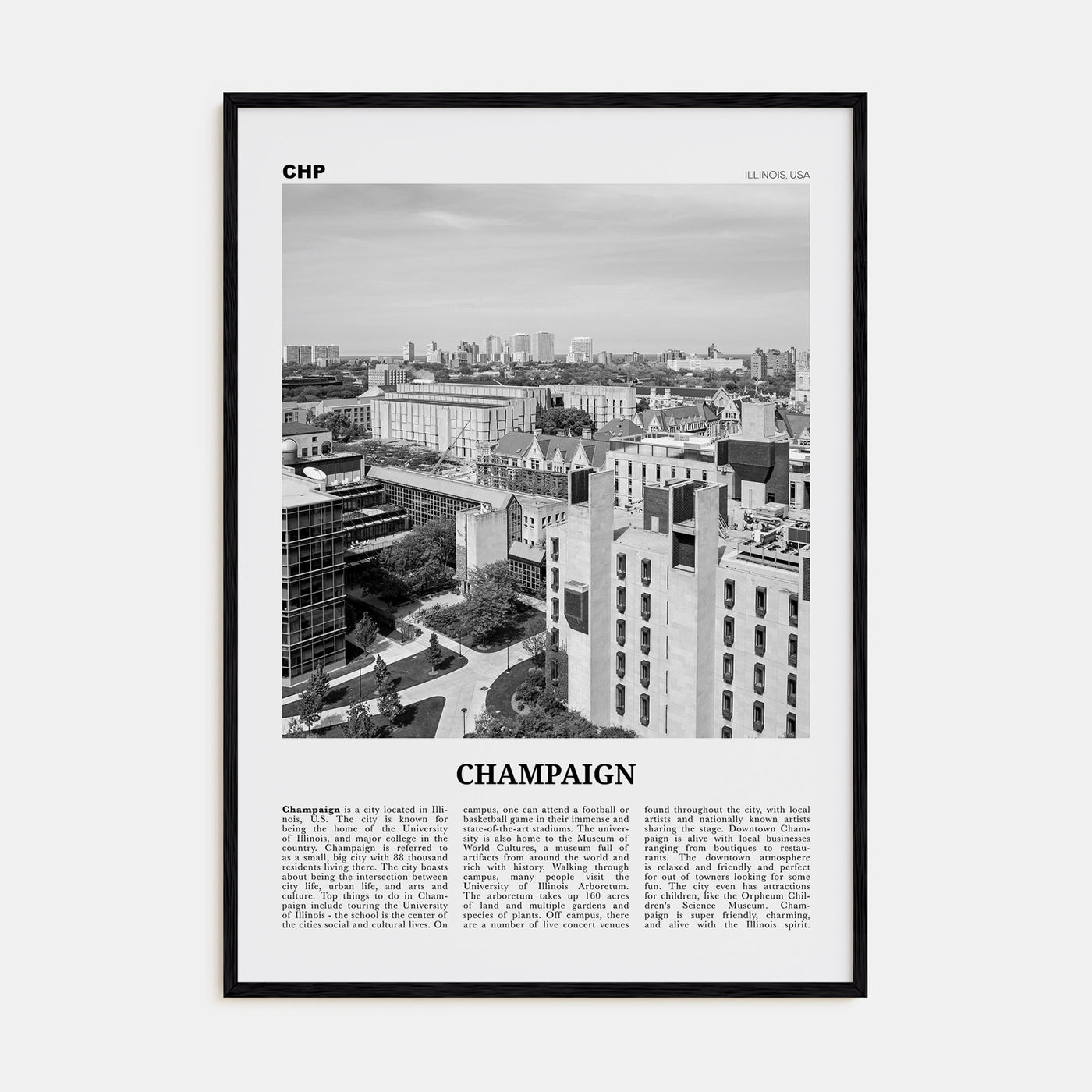Champaign Travel B&W Poster
