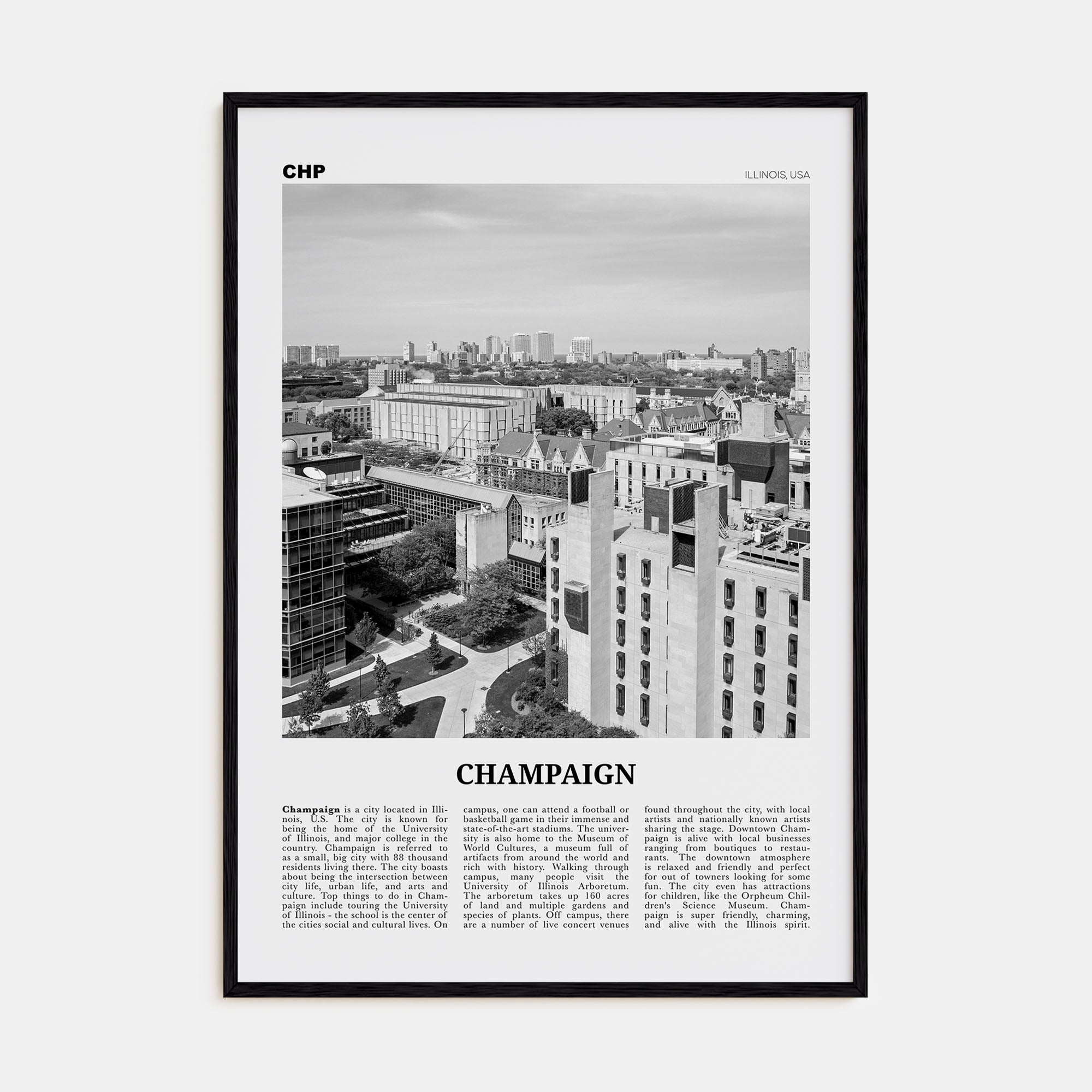 Champaign Travel B&W Poster