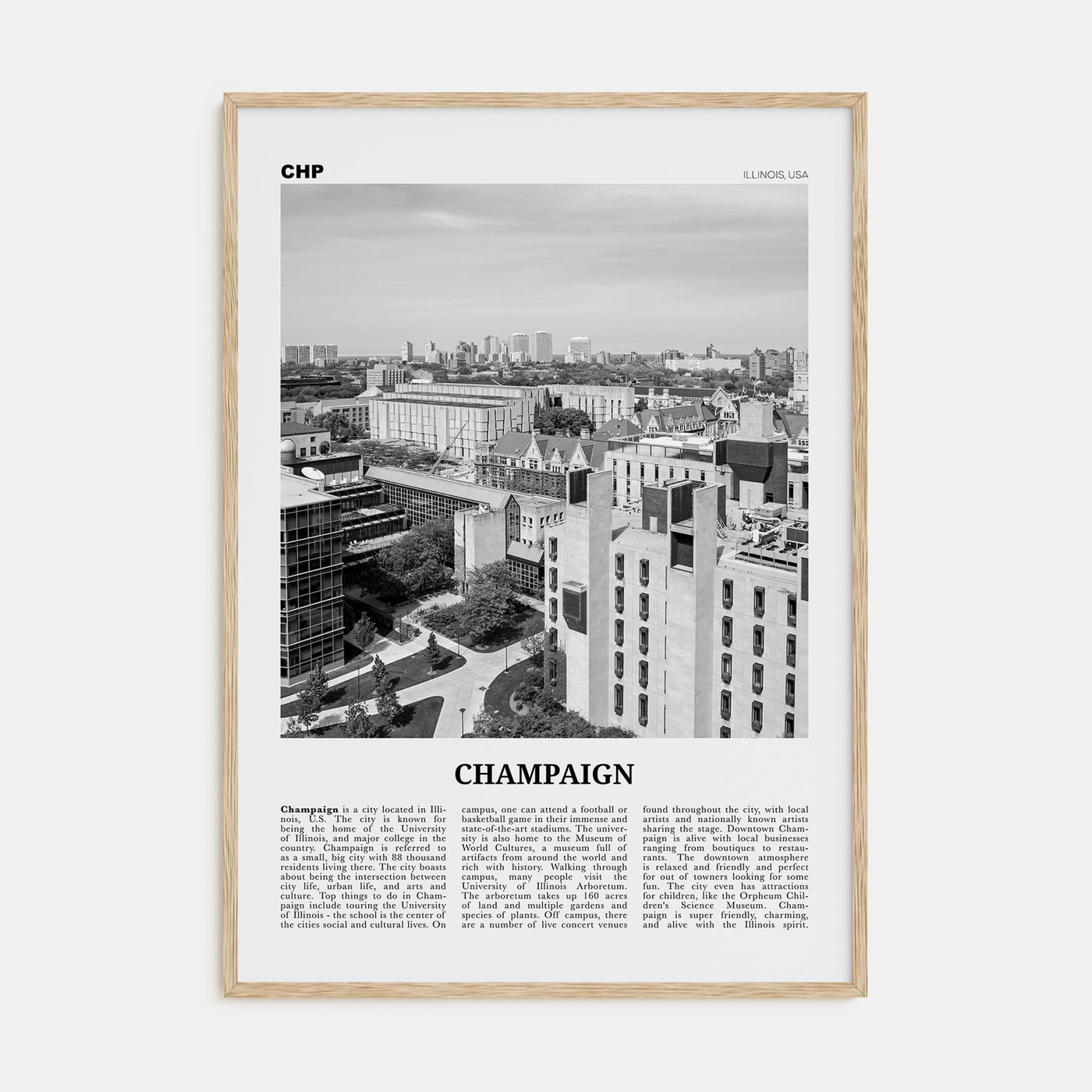 Champaign Travel B&W Poster