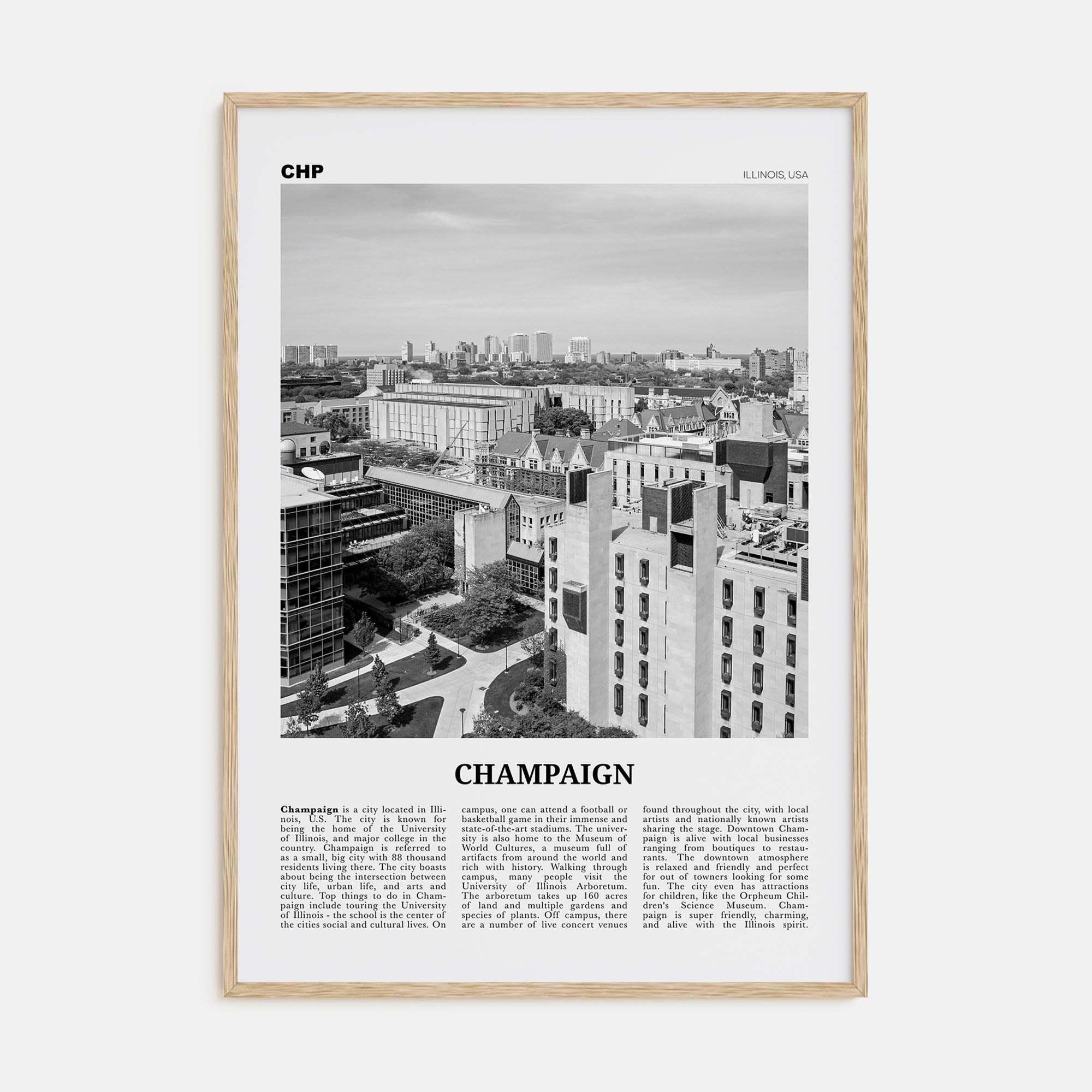 Champaign Travel B&W Poster
