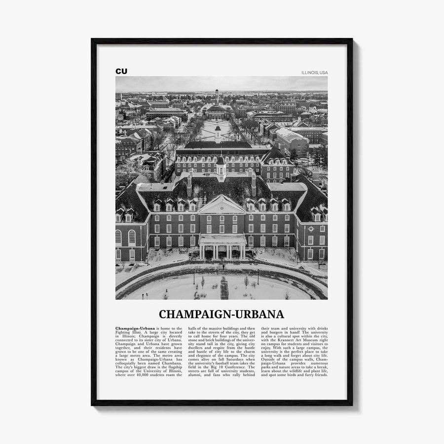 Champaign Urbana Print Black and White, Champaign-Urbana Wall Art, Champaign-Urbana Poster, Champaign-Urbana Photo, Champaign-Urbana Décor