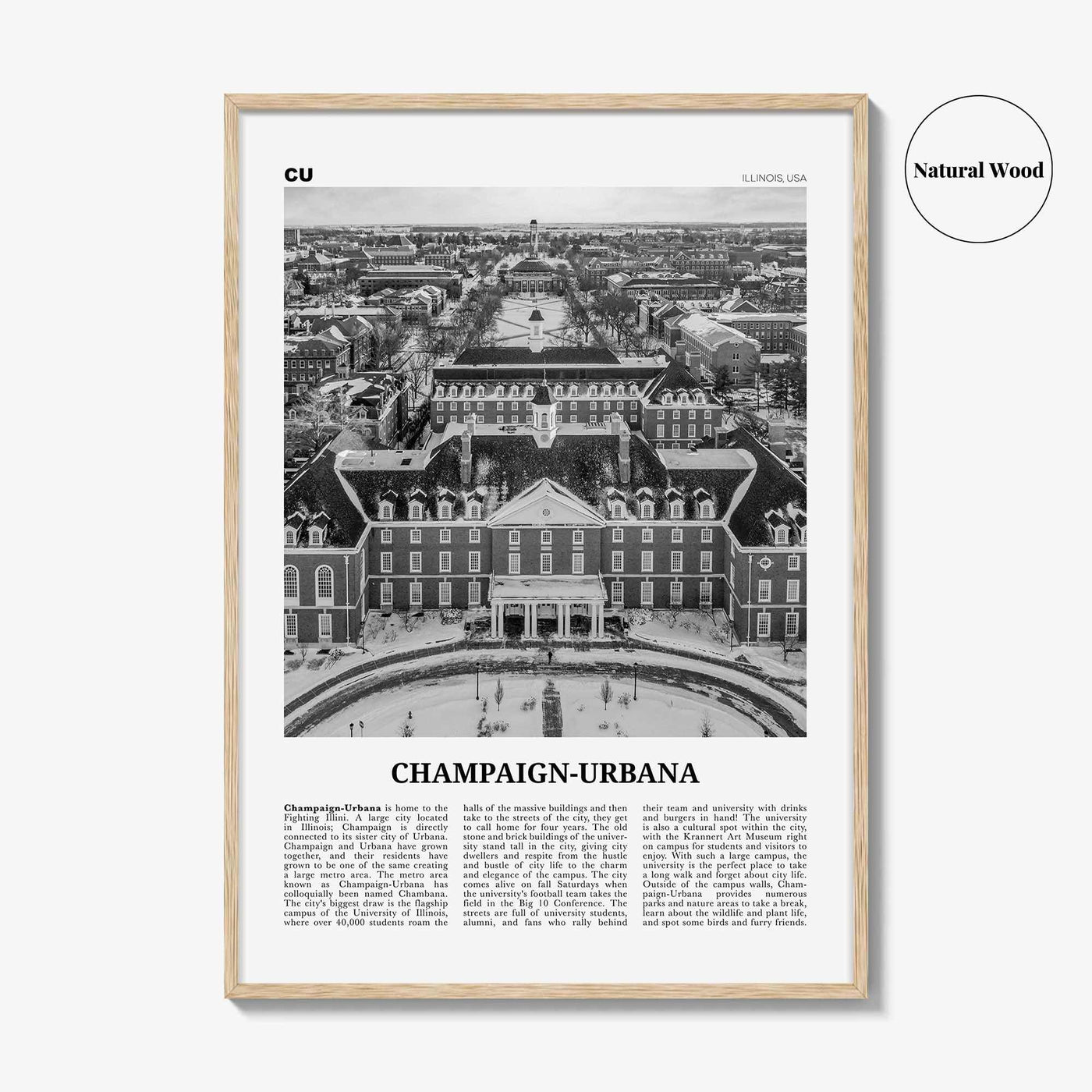 Champaign Urbana Print Black and White, Champaign-Urbana Wall Art, Champaign-Urbana Poster, Champaign-Urbana Photo, Champaign-Urbana Décor