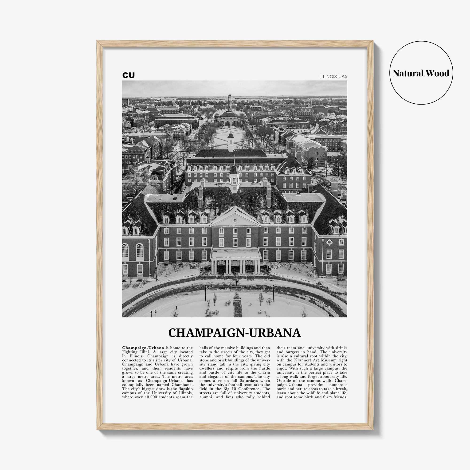 Champaign Urbana Print Black and White, Champaign-Urbana Wall Art, Champaign-Urbana Poster, Champaign-Urbana Photo, Champaign-Urbana Décor