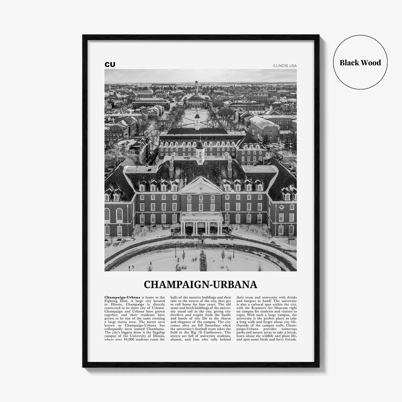 Champaign Urbana Print Black and White, Champaign-Urbana Wall Art, Champaign-Urbana Poster, Champaign-Urbana Photo, Champaign-Urbana Décor