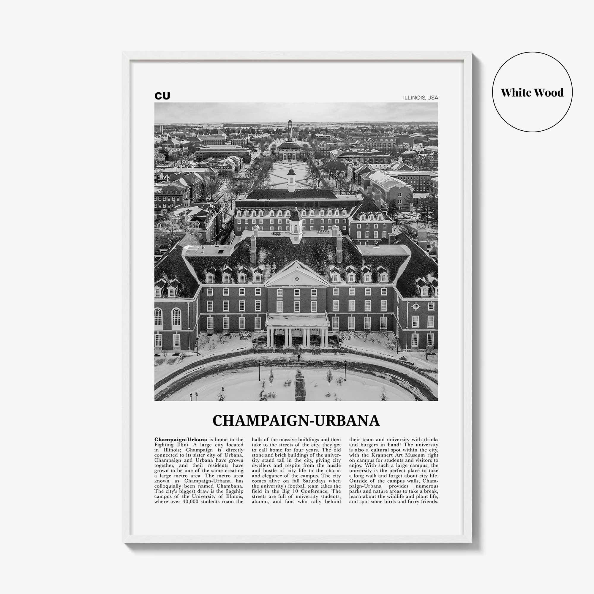Champaign Urbana Print Black and White, Champaign-Urbana Wall Art, Champaign-Urbana Poster, Champaign-Urbana Photo, Champaign-Urbana Décor