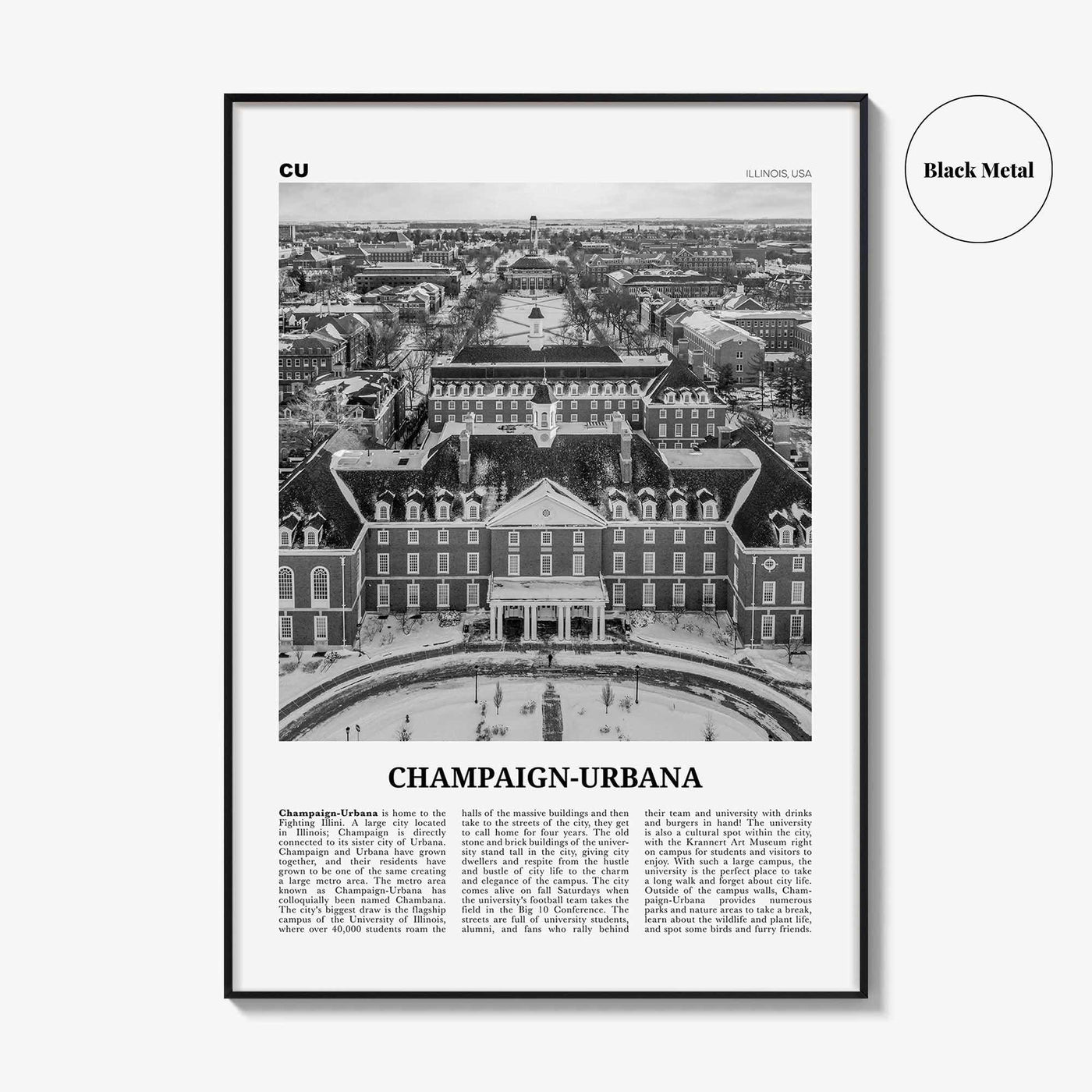 Champaign Urbana Print Black and White, Champaign-Urbana Wall Art, Champaign-Urbana Poster, Champaign-Urbana Photo, Champaign-Urbana Décor