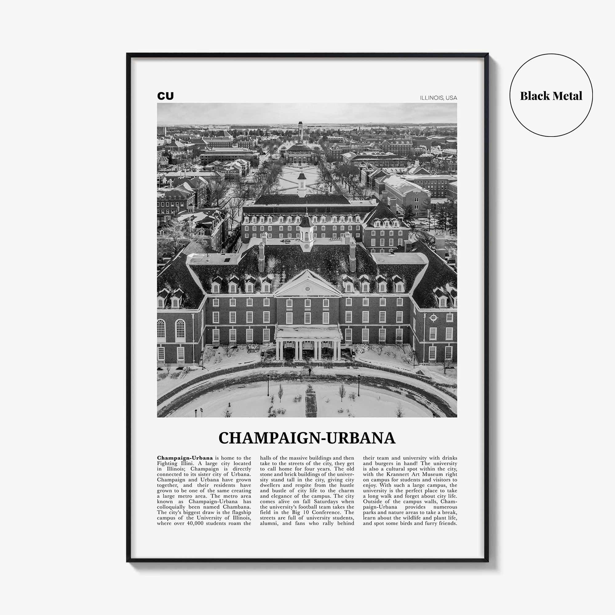 Champaign Urbana Print Black and White, Champaign-Urbana Wall Art, Champaign-Urbana Poster, Champaign-Urbana Photo, Champaign-Urbana Décor