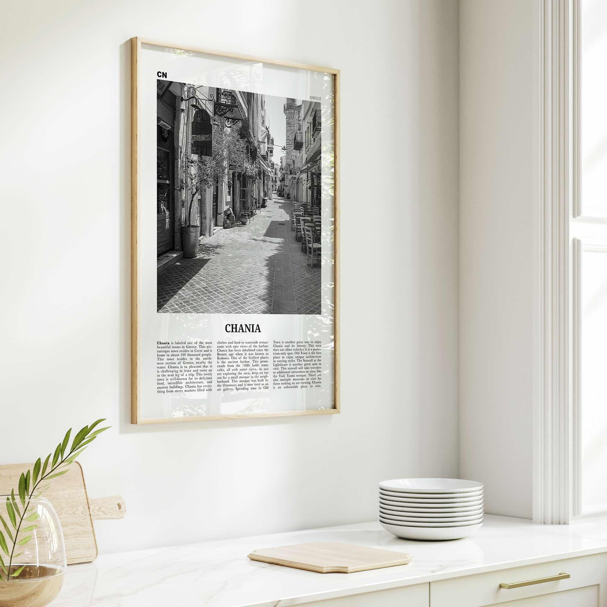 Chania Print Black and White, Chania Wall Art, Chania Poster, Chania Photo, Chania Wall Décor, Chania Map, Greece