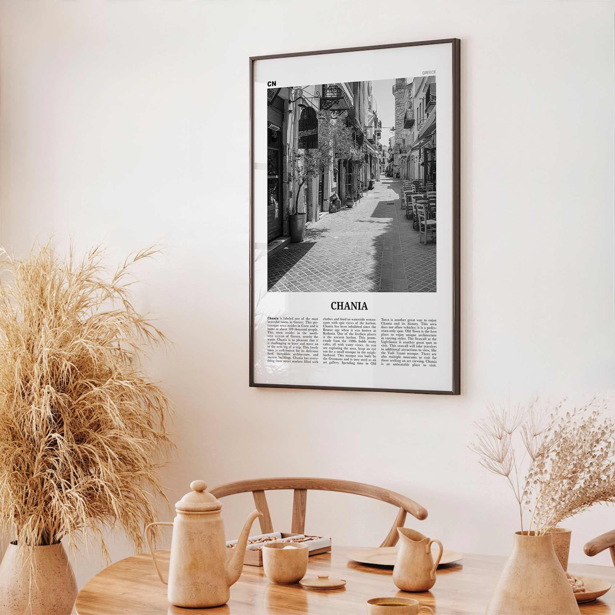 Chania Print Black and White, Chania Wall Art, Chania Poster, Chania Photo, Chania Wall Décor, Chania Map, Greece