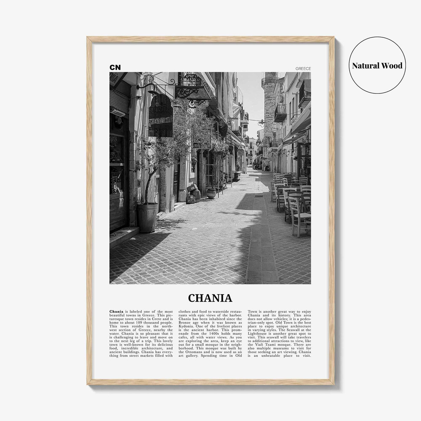 Chania Print Black and White, Chania Wall Art, Chania Poster, Chania Photo, Chania Wall Décor, Chania Map, Greece