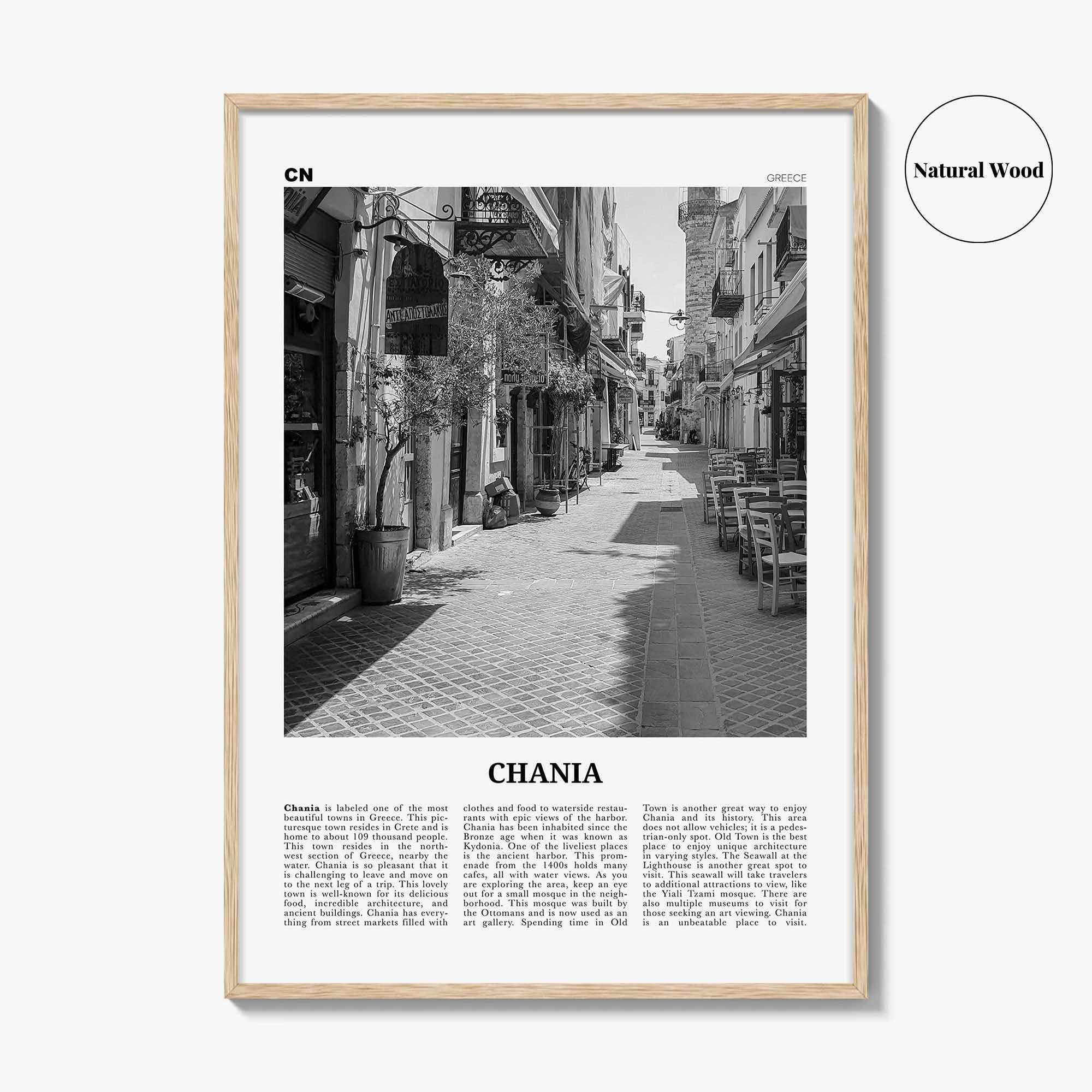 Chania Print Black and White, Chania Wall Art, Chania Poster, Chania Photo, Chania Wall Décor, Chania Map, Greece