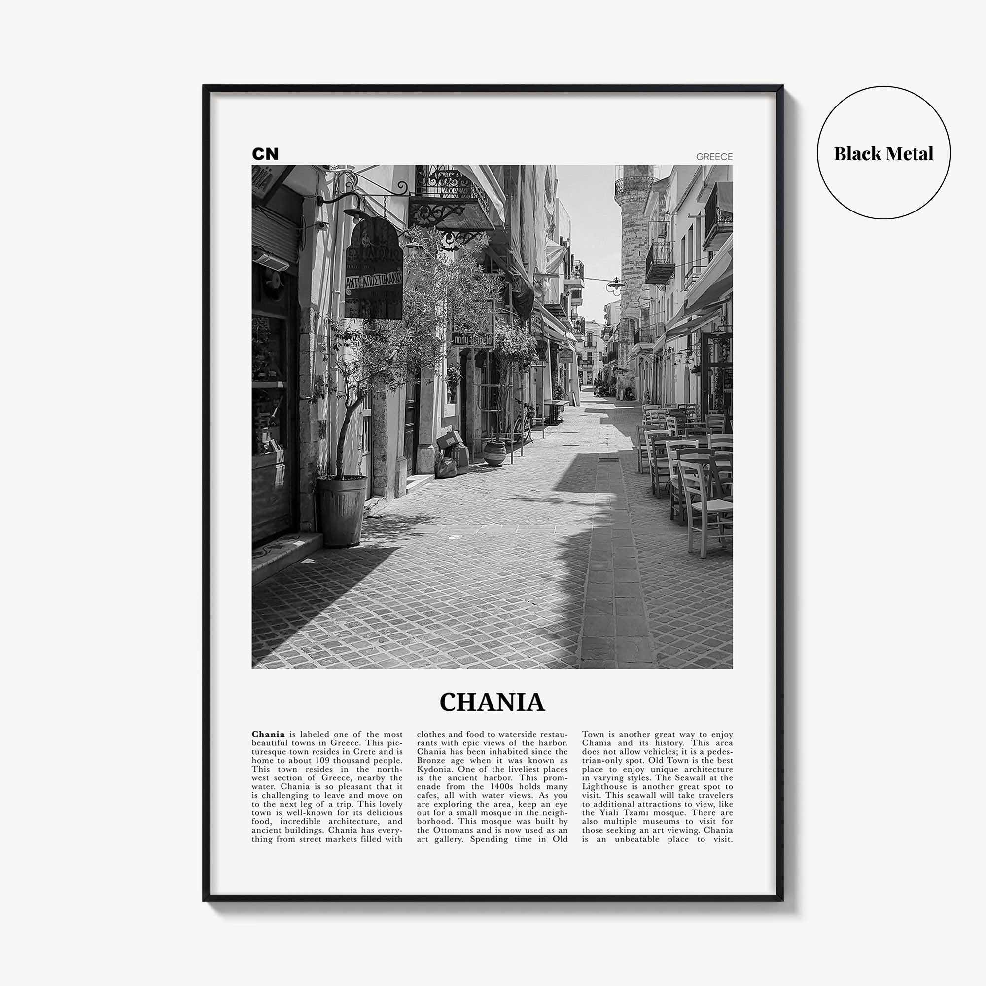 Chania Print Black and White, Chania Wall Art, Chania Poster, Chania Photo, Chania Wall Décor, Chania Map, Greece